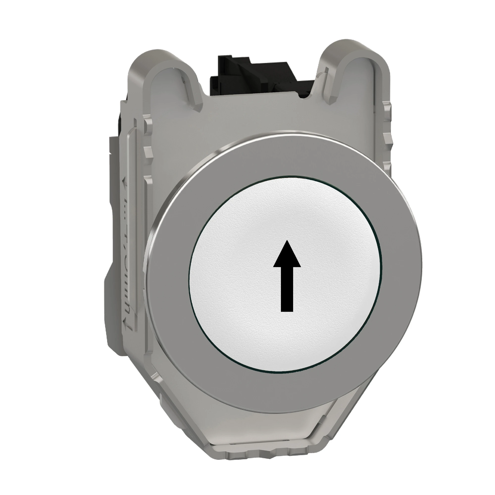 Schneider Electric XB4FA3341 Pushbutton, Harmony XB4F, Metal, 30mm, white, labeled upward arrow, momentary, screw terminal, 1NO (img_001)