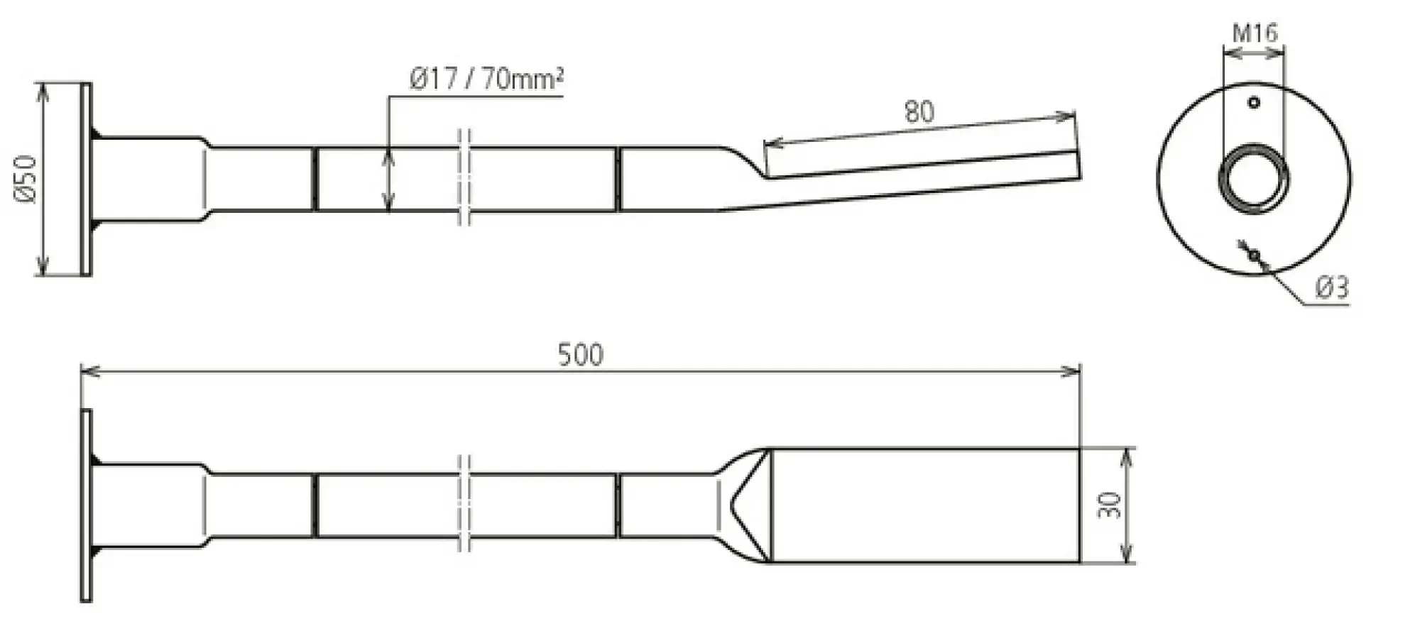 Dehn 419040 Copper cable earthing bridge NYY-O, conn. plate M16, lug 80X30mm L 500mm (img_002)