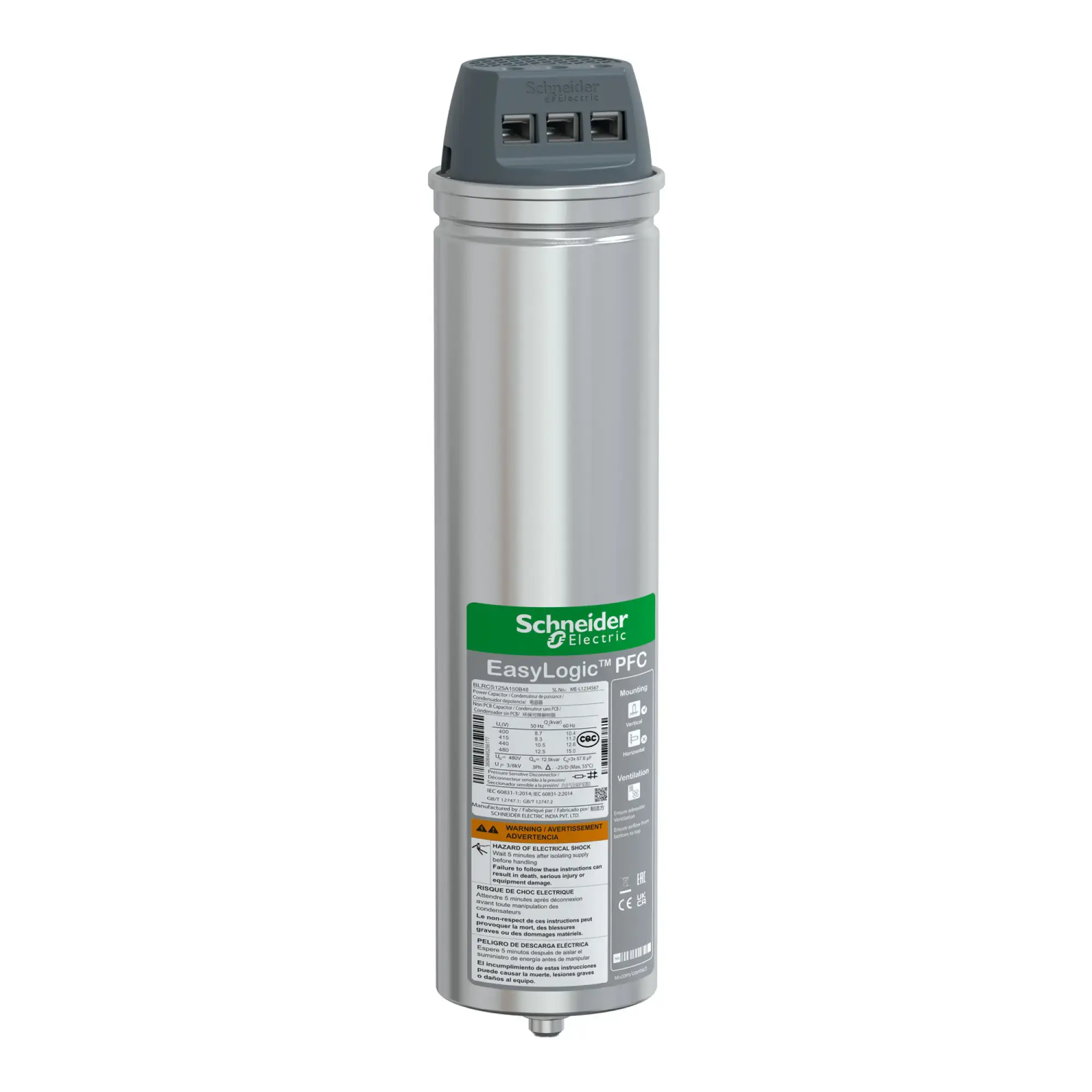 Schneider Electric BLRCS125A150B48 Standard Capacitor, EasyLogic PFC SD, 12.5/15kvar, 480V, 50/60Hz (img_002)