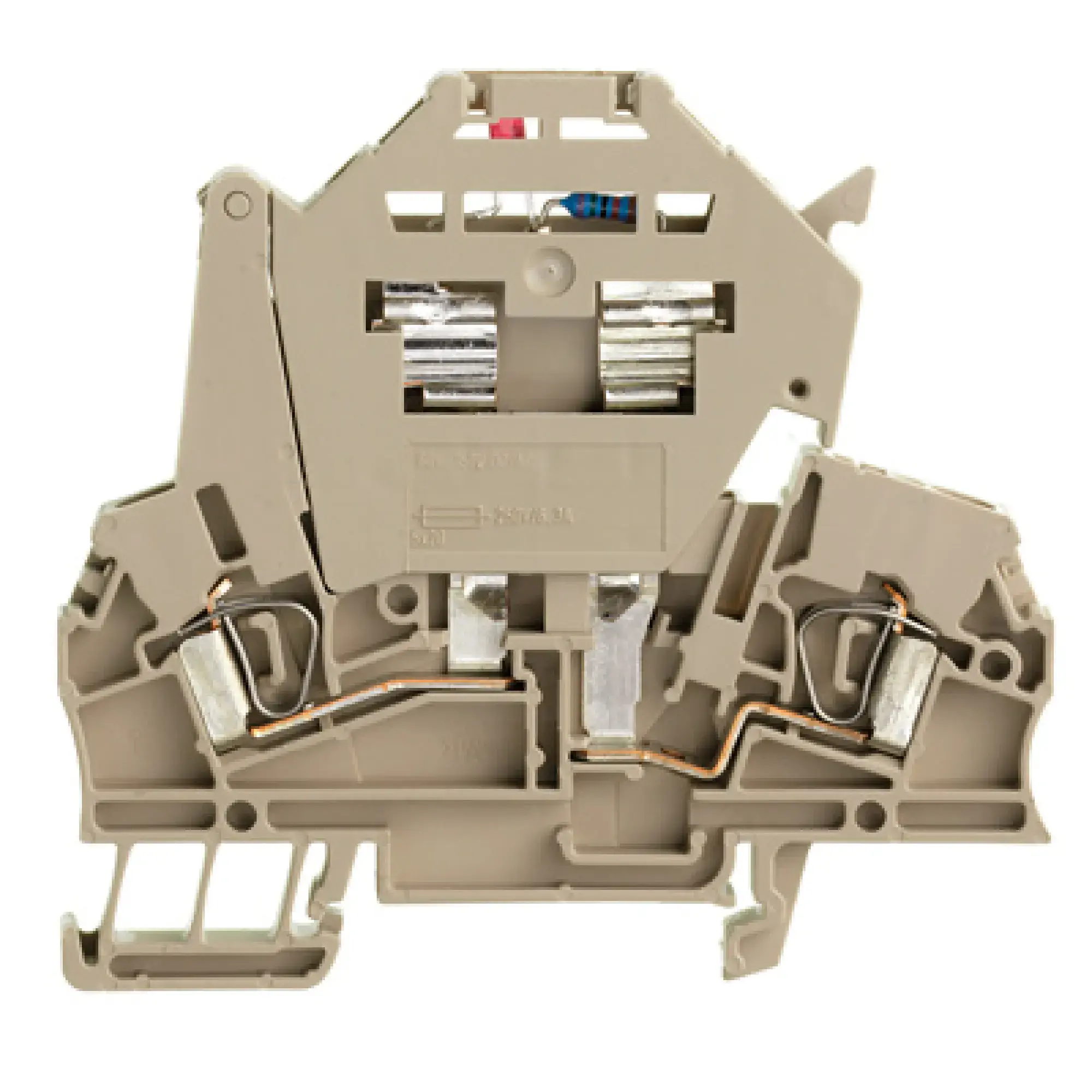 Weidmüller 1616420000 Fuse terminal, Tension-clamp connection, dark beige, 2.5 mm², 6.3 A, 120 V, Number of connections: 2, Number of levels: 1, TS 35 (img_001)