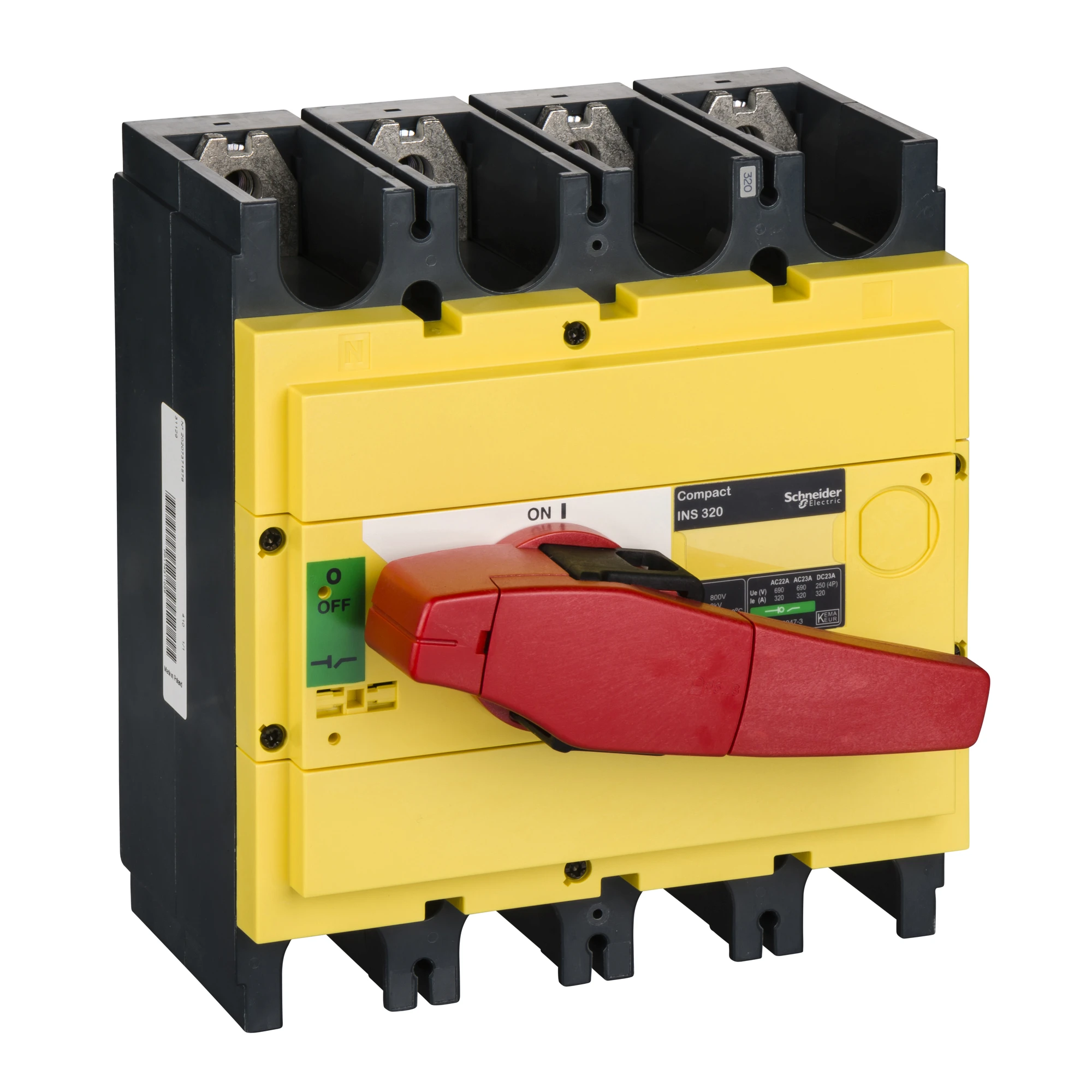 Schneider Electric 31129 Load disconnect switch INS320, 4P, 320A/690V AC/250V DC, rotary drive red/base yellow (img_001) Schneider Electric 31129 Load disconnect switch INS320, 4P, 320A/690V AC/250V DC, rotary drive red/base yellow (img_001)