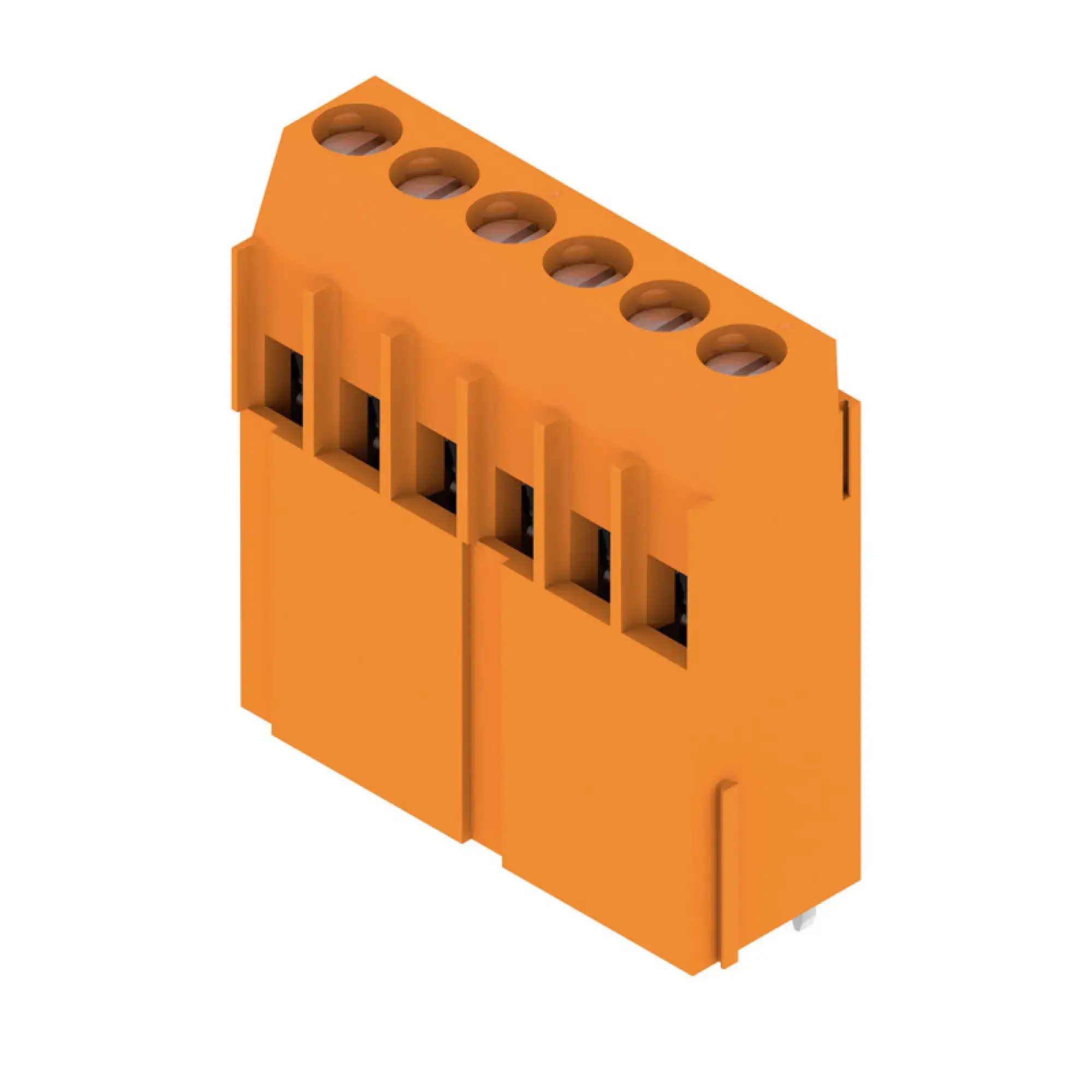 Weidmüller 1975290000 PCB terminal, 320 V, 32.5 A, Pitch in mm: 5.00, 6 mm², Number of poles: 6, Clamping yoke connection, THT solder connection, 90°, Box (img_001)