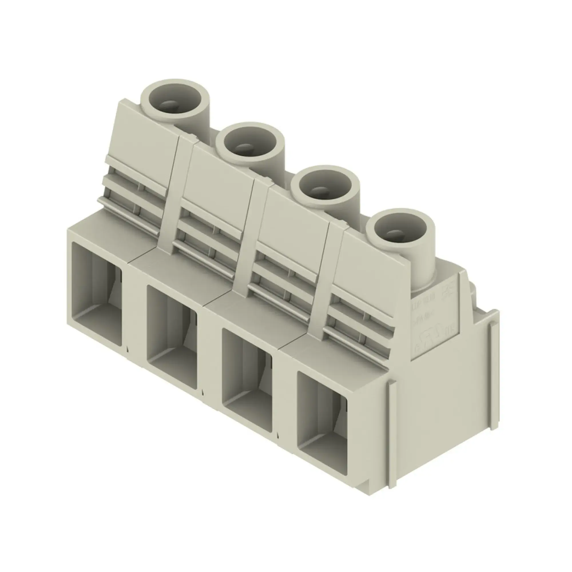 Weidmüller 1839200000 PCB terminal, 1000 V, 76 A, Pitch in mm: 12.70, 16 mm², Number of poles: 4, Clamping yoke connection, THT solder connection, 90°, Box (img_001)