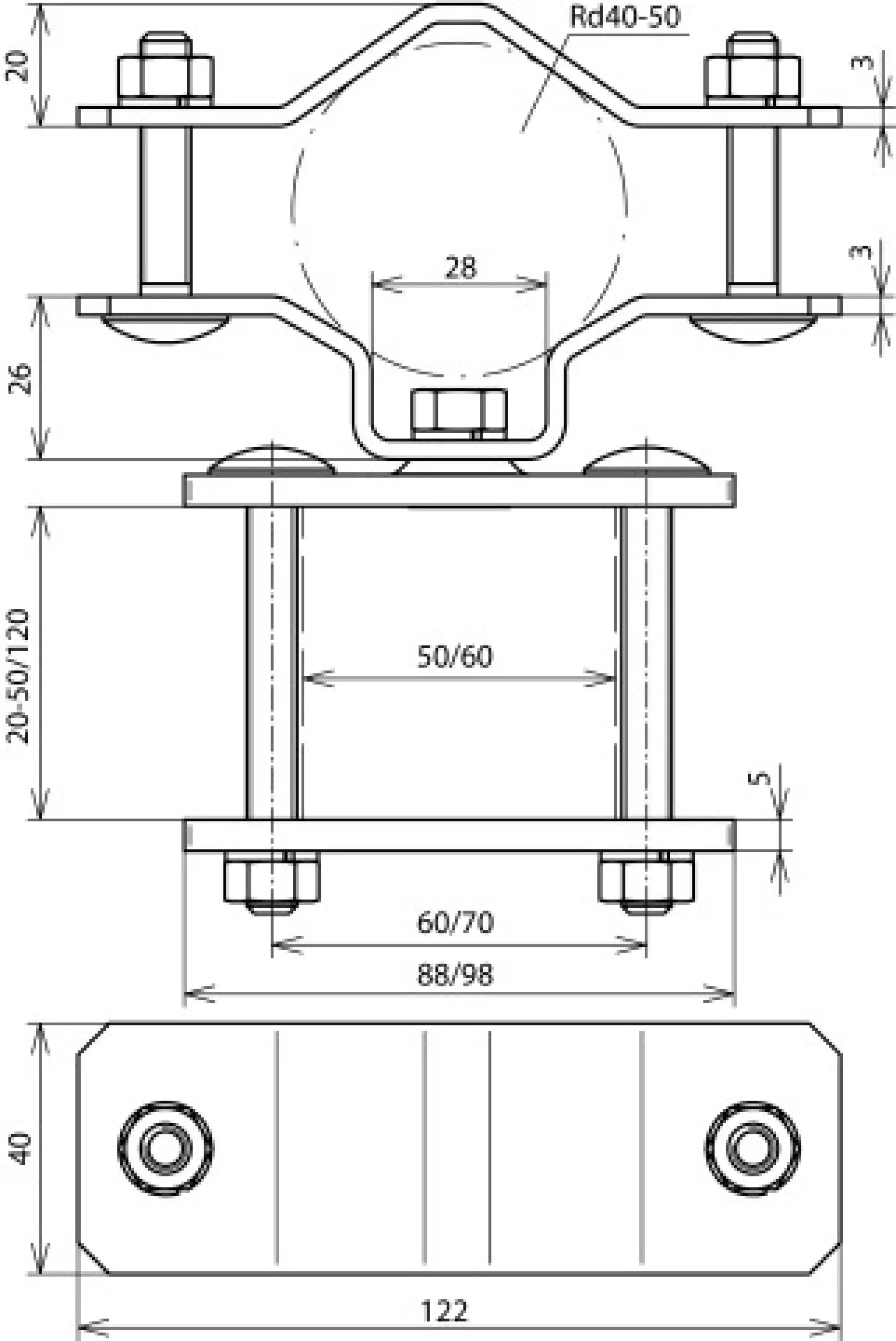 Dehn 105356 Rail. clamp StSt f. pipes D - 50mm a. square prof. D -50x50mm f.DEHNiso-Combi (img_002) Dehn 105356 Rail. clamp StSt f. pipes D - 50mm a. square prof. D -50x50mm f.DEHNiso-Combi (img_002)