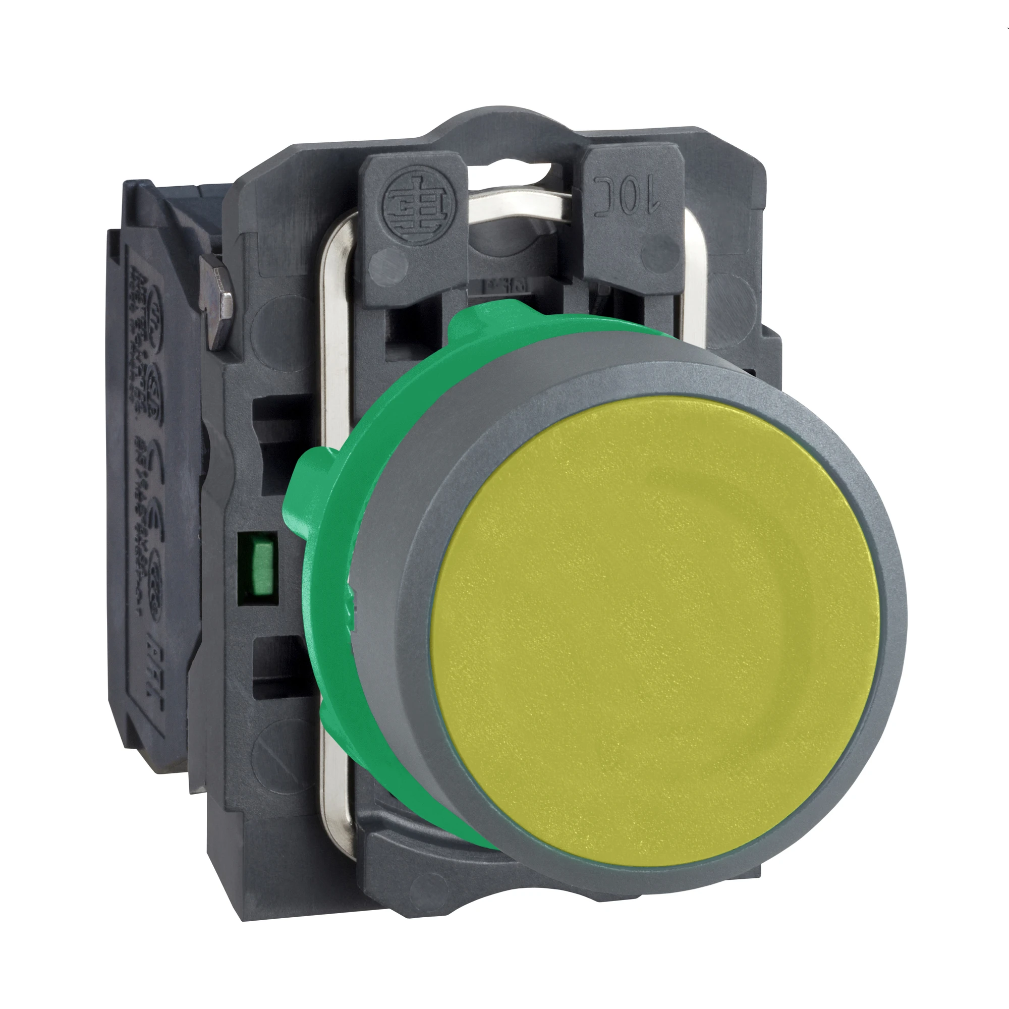 Schneider Electric XB5AA51C0 Pushbutton, Harmony XB5, plastic, light grey, yellow, unlabelled, 22mm, momentary, 1NO (img_001)