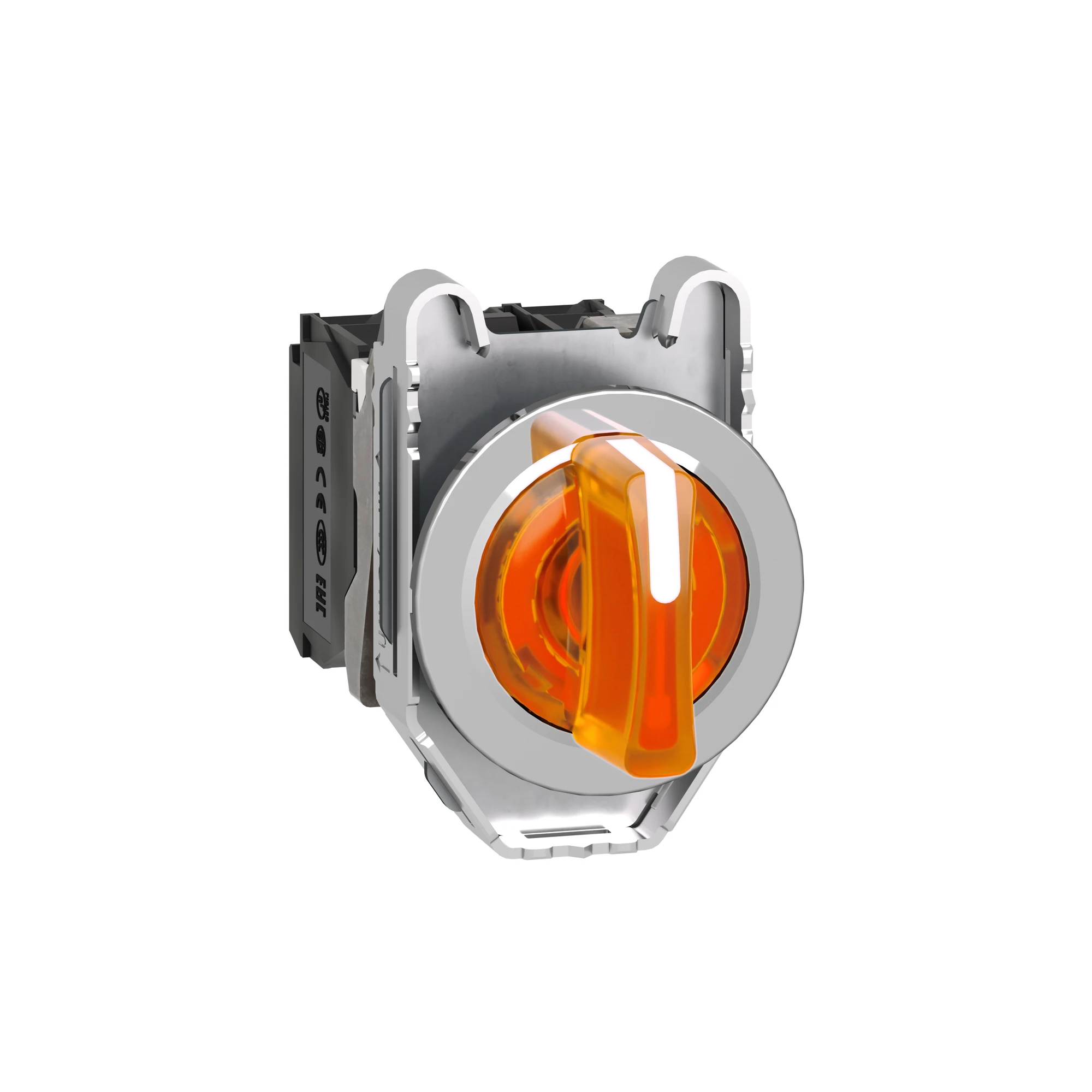 Schneider Electric XB4FK135B5 Illuminated selector switch, Harmony XB4F, 30mm, metal, orange, universal LED, 3 positions, 1NC+1NO, 24V AC/DC (img_001)
