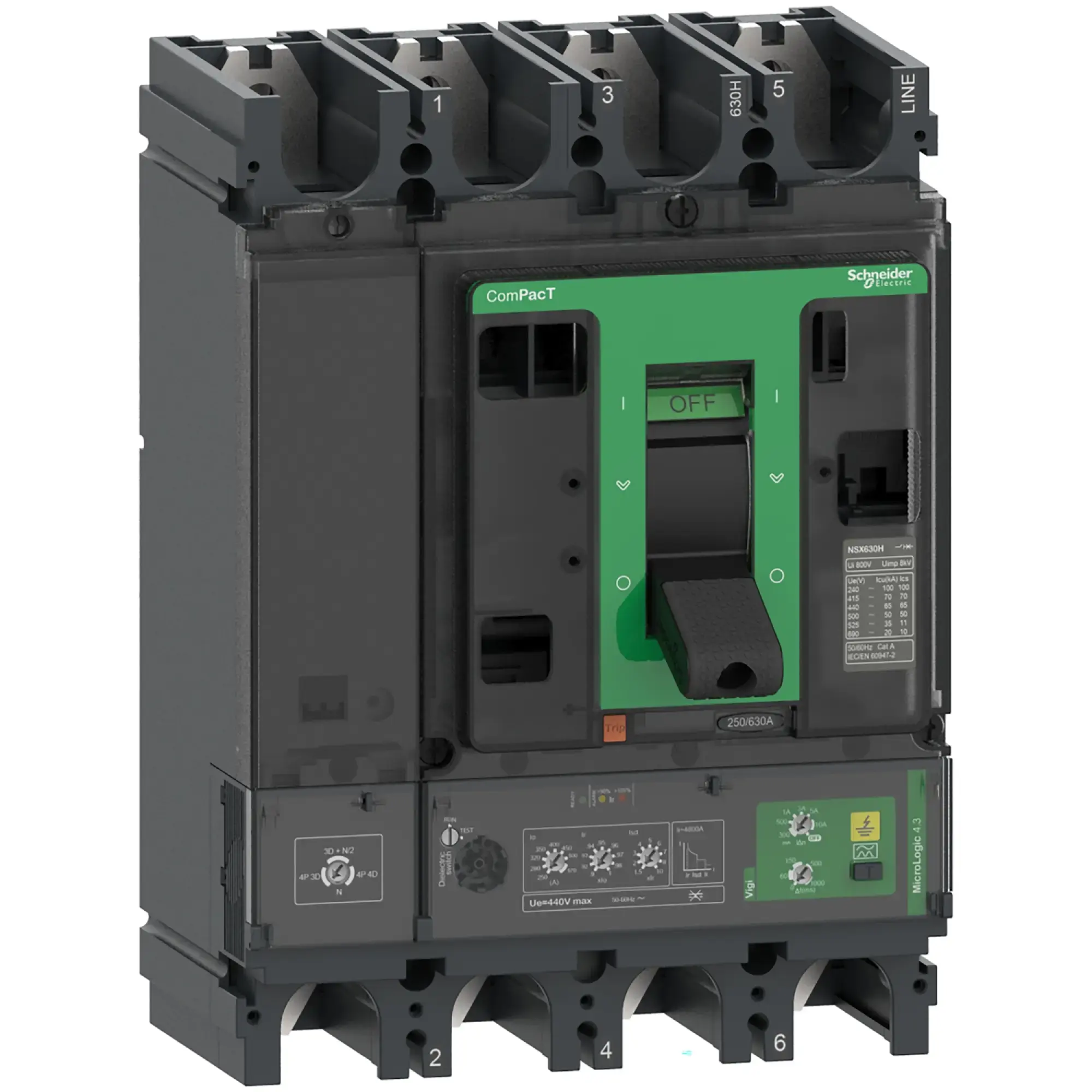 Schneider Electric C63F44V570 Compact Circuit Breaker ComPacT NSX630F with Micrologic 4.3 250-570A, 4P4D 36kA/415V AC (img_002) Schneider Electric C63F44V570 Compact Circuit Breaker ComPacT NSX630F with Micrologic 4.3 250-570A, 4P4D 36kA/415V AC (img_002)