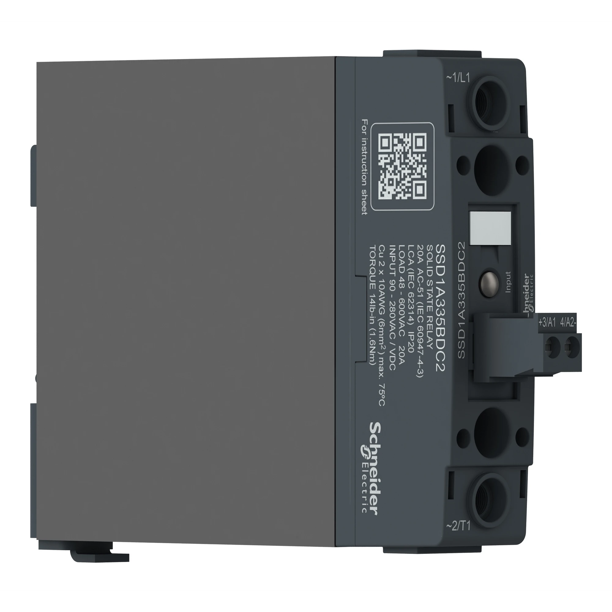 Schneider Electric SSD1A320BDC2 Semiconductor relay, DIN rail, C:4-32VDC, L:48-600VAC, 20A, 1ph, zero voltage switching, SK (img_005)