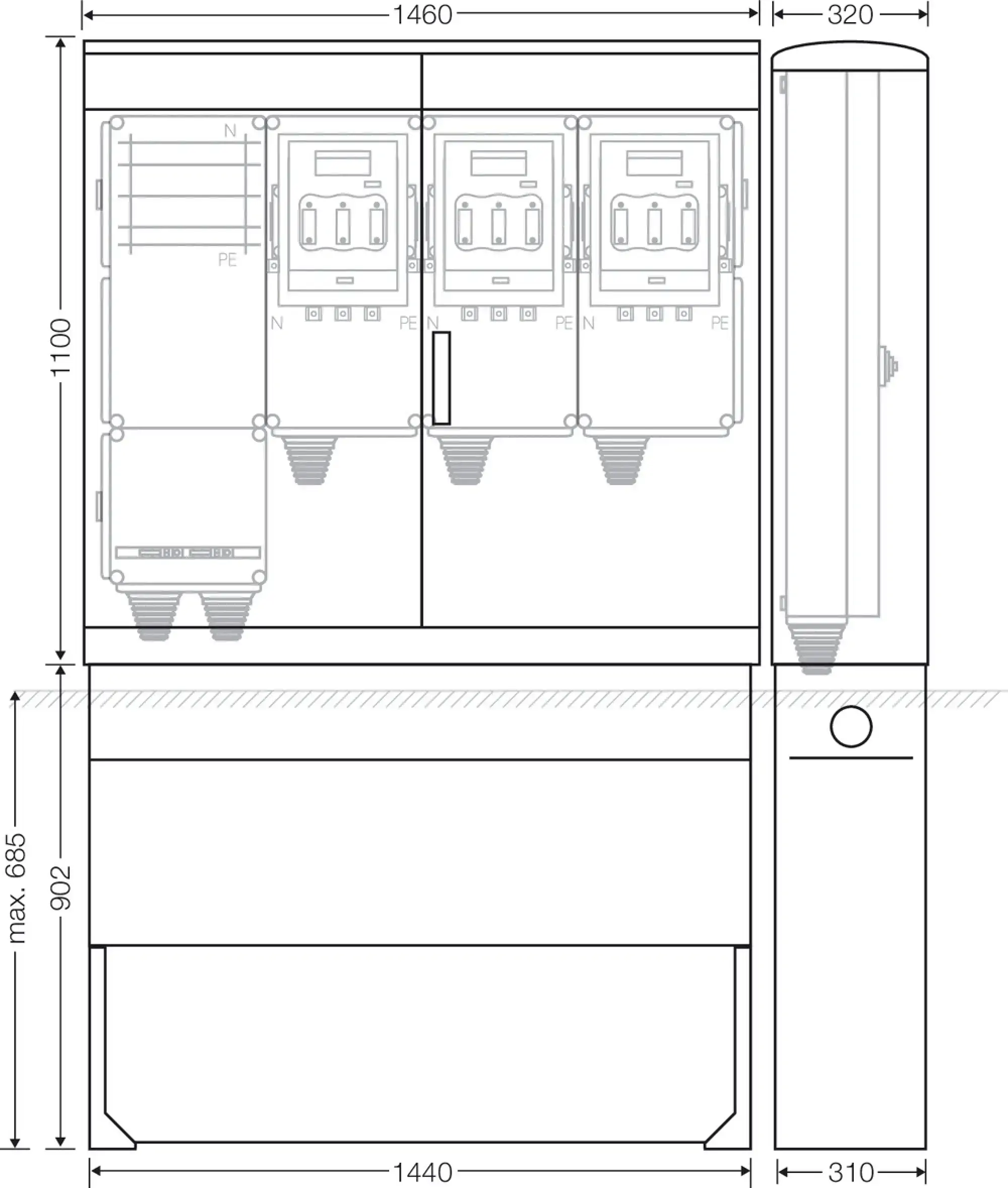Hensel 65000169 Ladeverteiler für bis zu 3 Abgänge à 140kW Mi EV 140kW 3010 (img_003)