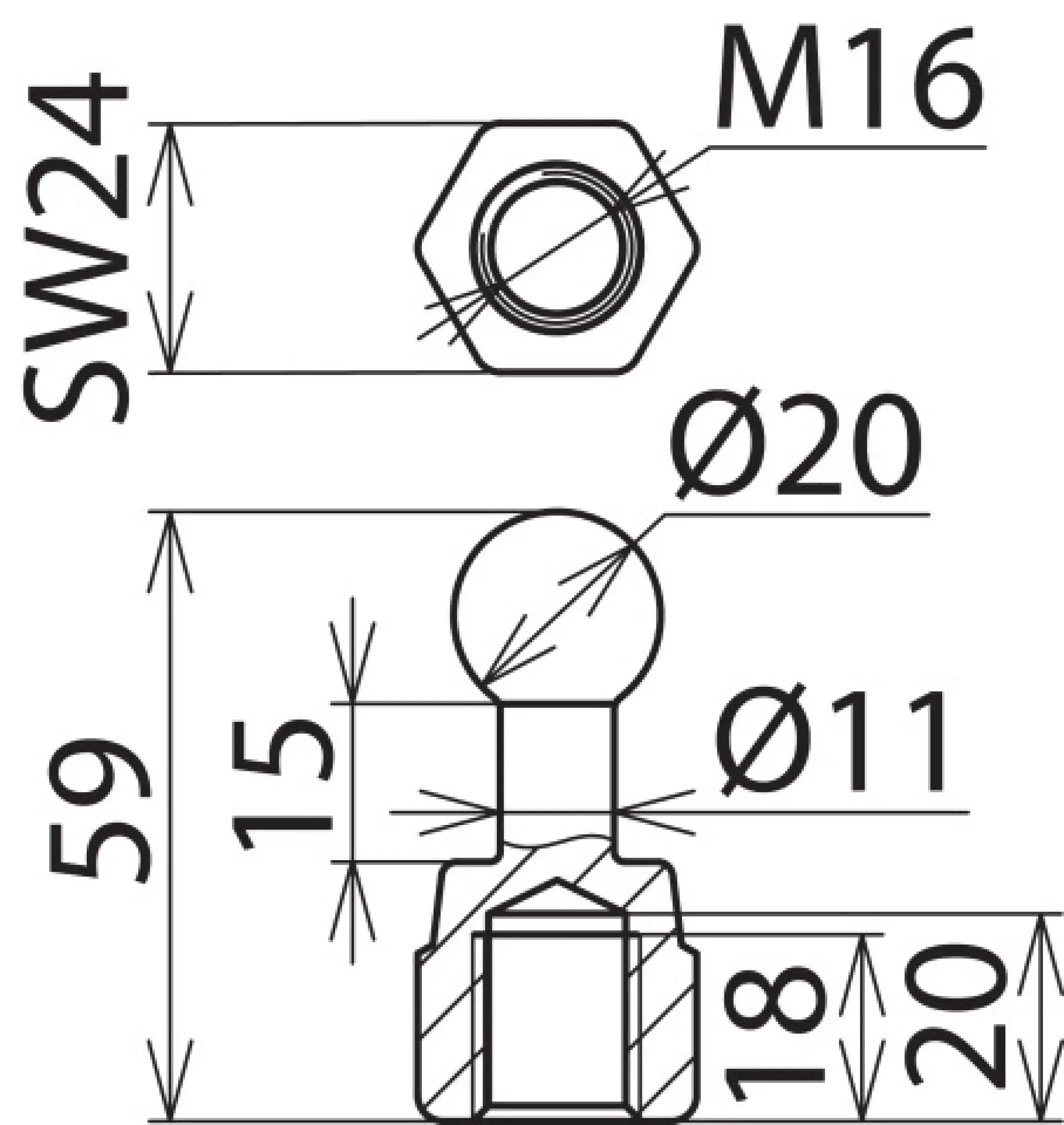 Dehn 754600 Fixed ball point D=20mm, straight with M16 female thread (img_002) Dehn 754600 Fixed ball point D=20mm, straight with M16 female thread (img_002)