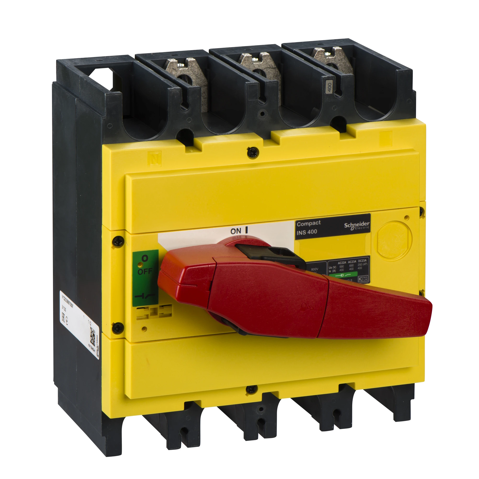 Schneider Electric 31130 Load break switch INS400,3P, 400A/690V AC/250V DC, rotary drive red/base yellow (img_001) Schneider Electric 31130 Load break switch INS400,3P, 400A/690V AC/250V DC, rotary drive red/base yellow (img_001)