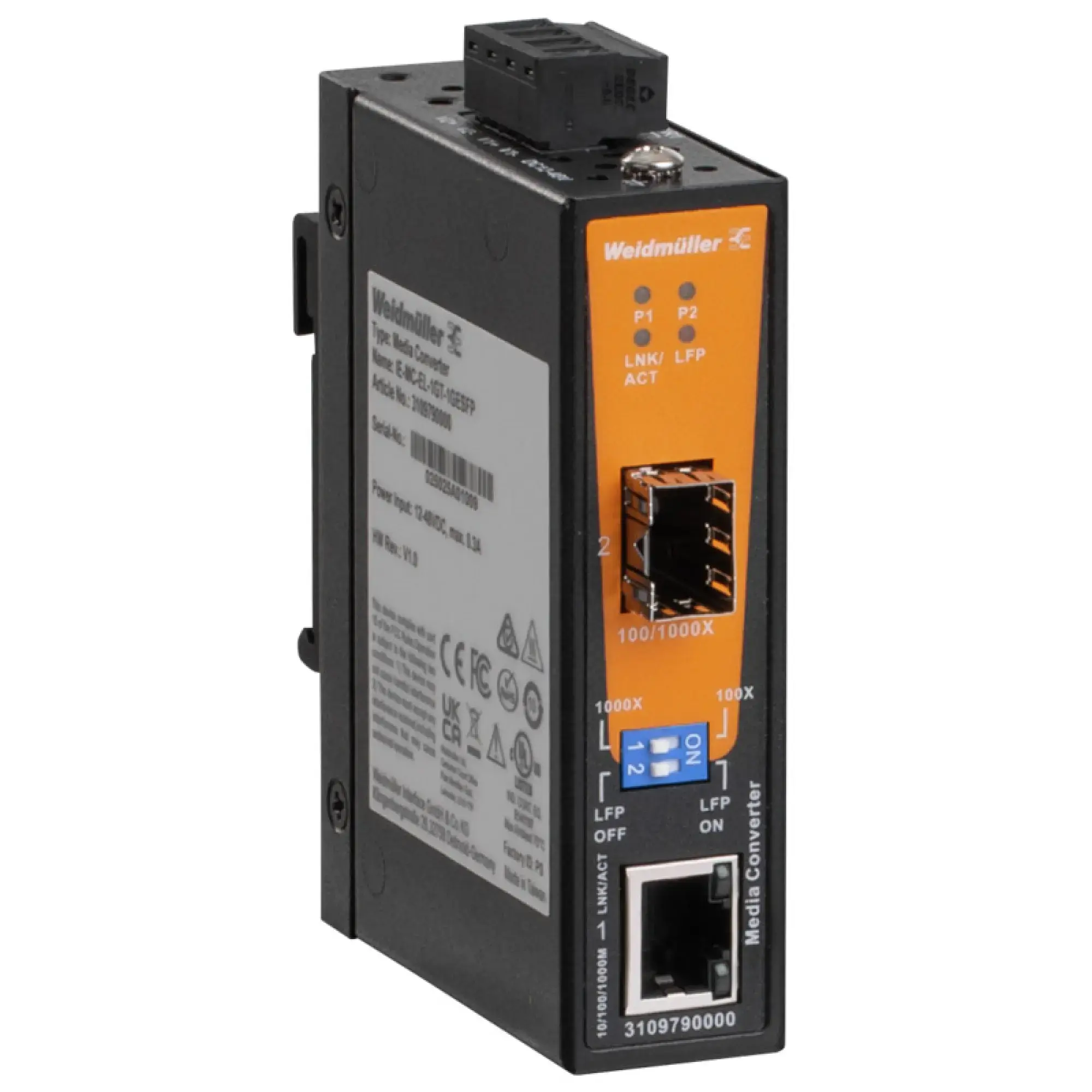 Weidmüller 3109790000 Media converter (RJ45 / FO), IP30 IE-MC-EL-1GT-1GESFP (img_001)