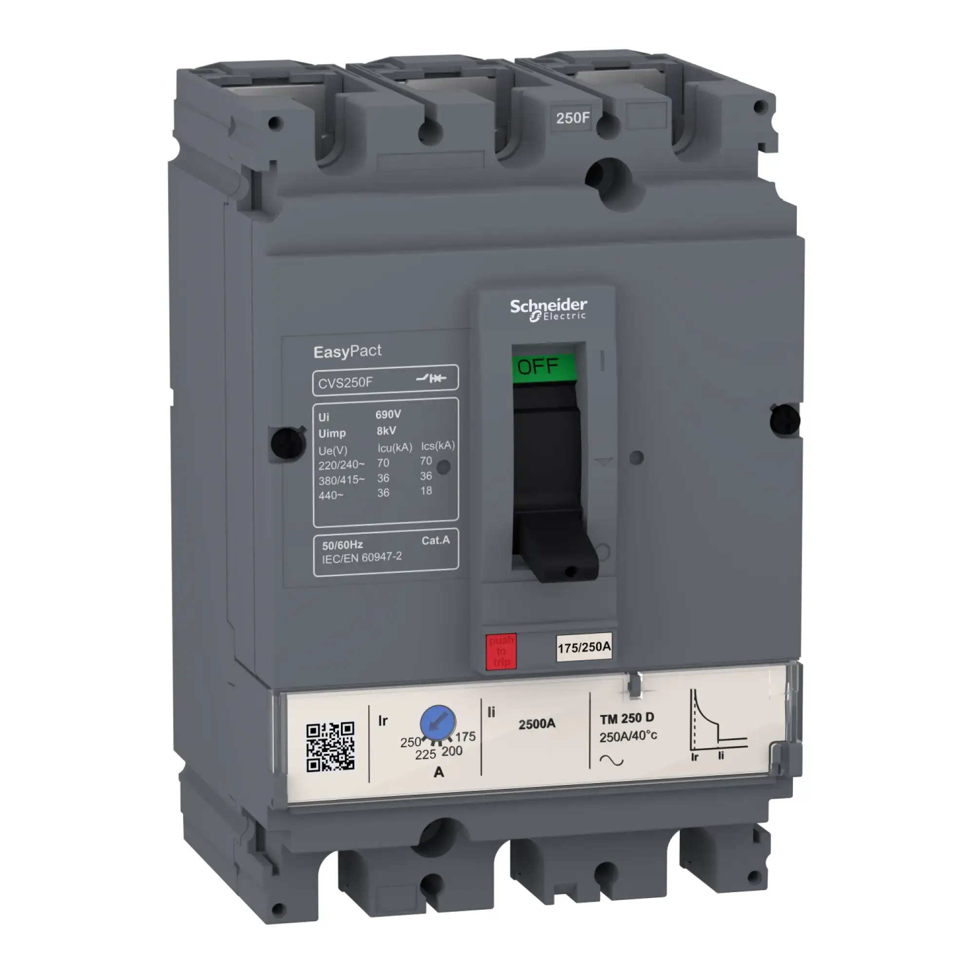Schneider Electric LV525333 EasyPact CVS250F Leistungsschalter, 36 kA bei 415 VAC, 3P 3d, TM-D 250 A Auslöser (img_002)