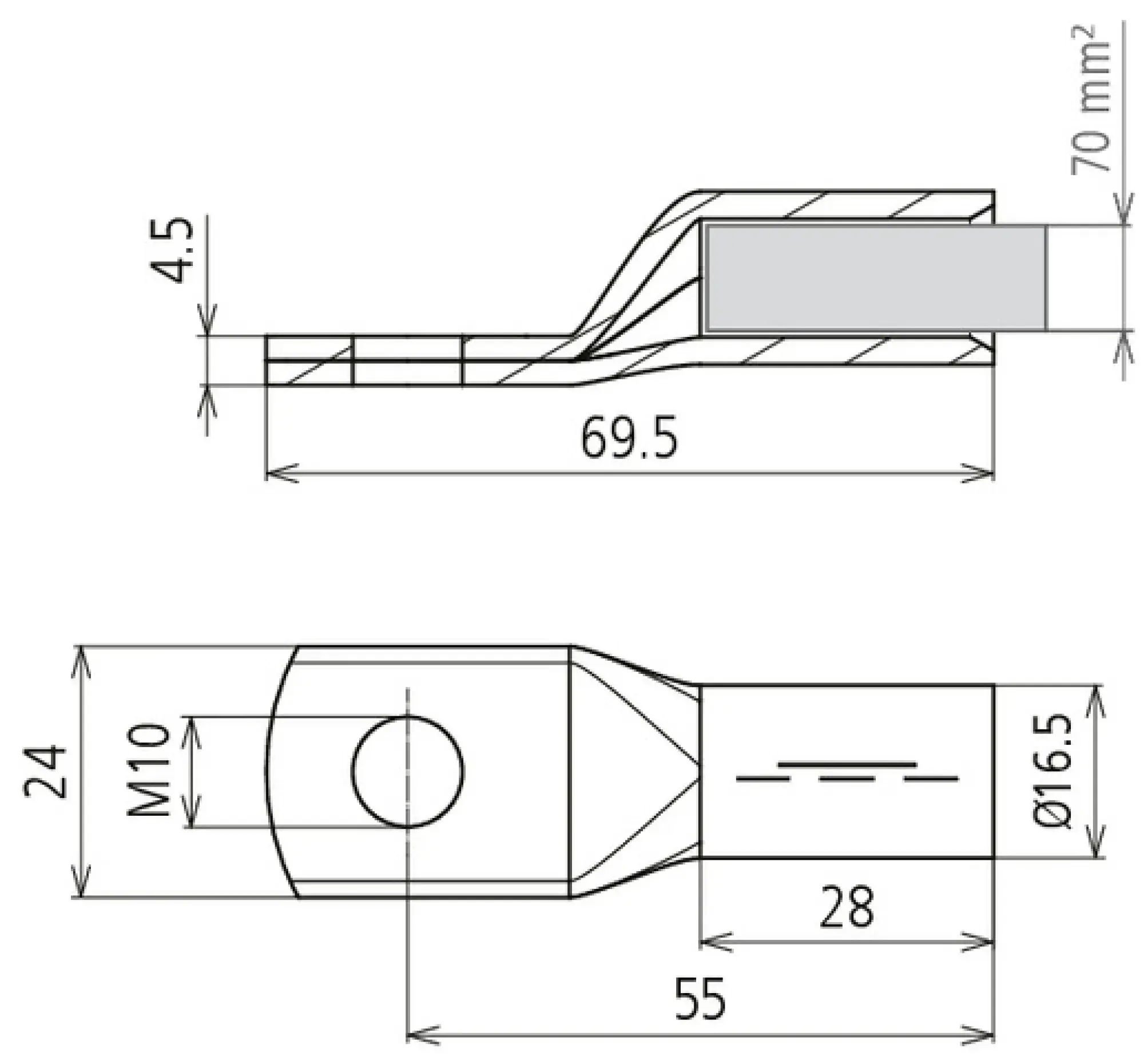 Dehn 472436 Crimped cable lug DIN 46235 70 mm² M10 Cu/gal Sn with nickel barrier layer (img_002)