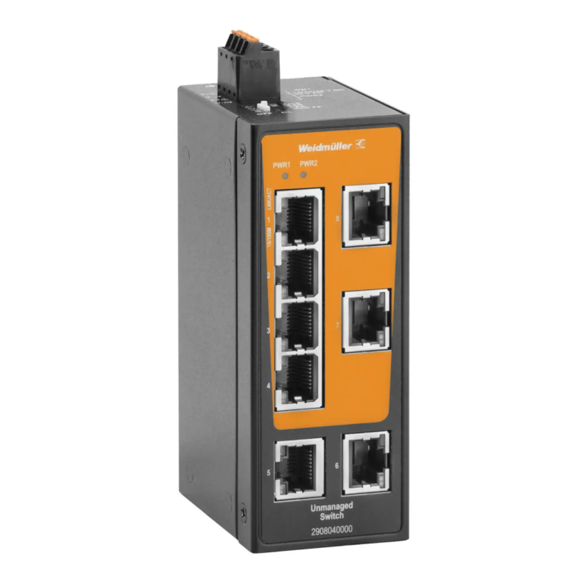 Weidmüller 2908040000 Network switch (unmanaged), unmanaged, Fast Ethernet, Number of ports: 8x RJ45, -40 °C...75 °C, IP30 (img_001)