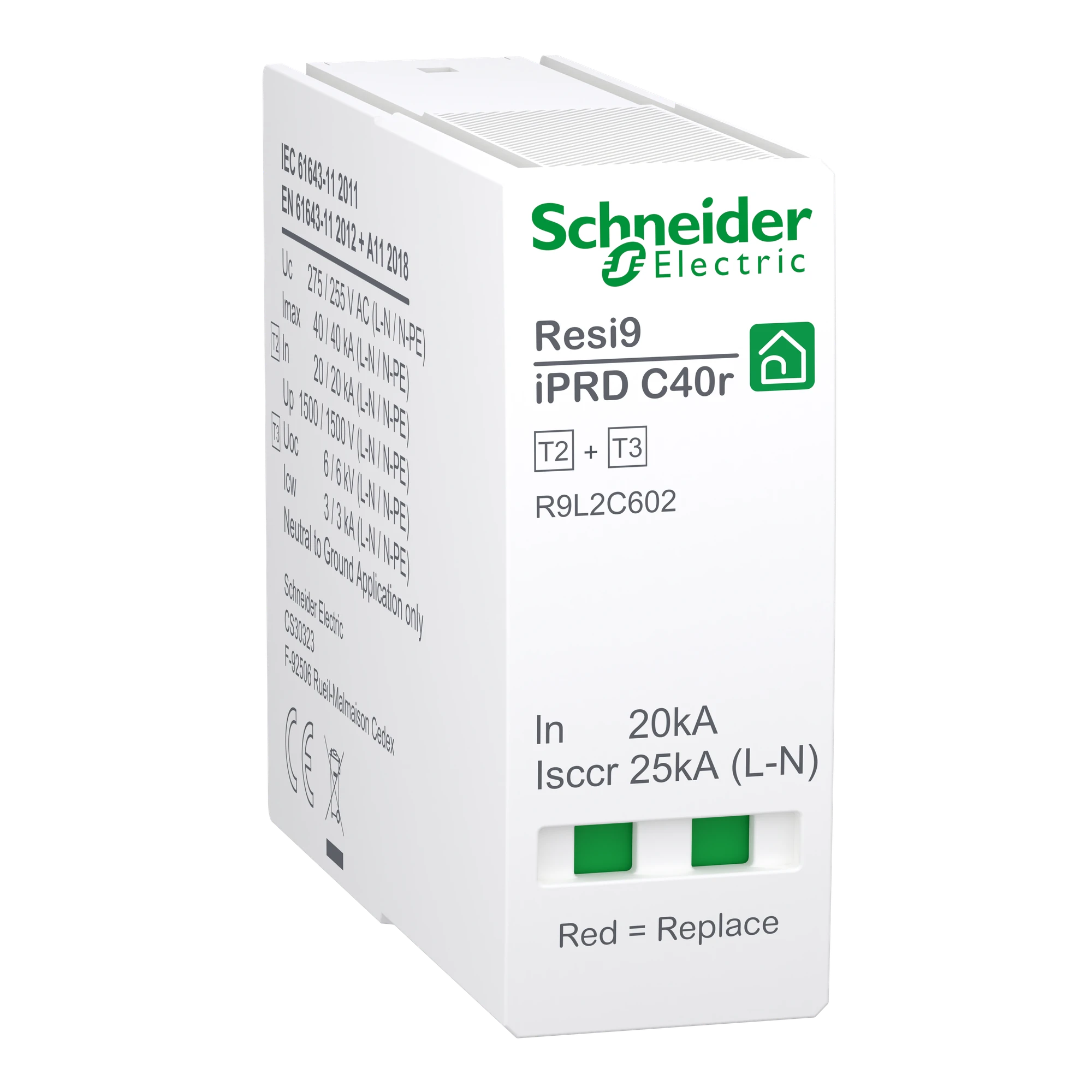 Schneider Electric R9L2C602 Replacement Protection Module for Surge Arrester iPRD C40r 3P+N, Type 2+3, N-PE Module (img_001) Schneider Electric R9L2C602 Replacement Protection Module for Surge Arrester iPRD C40r 3P+N, Type 2+3, N-PE Module (img_001)