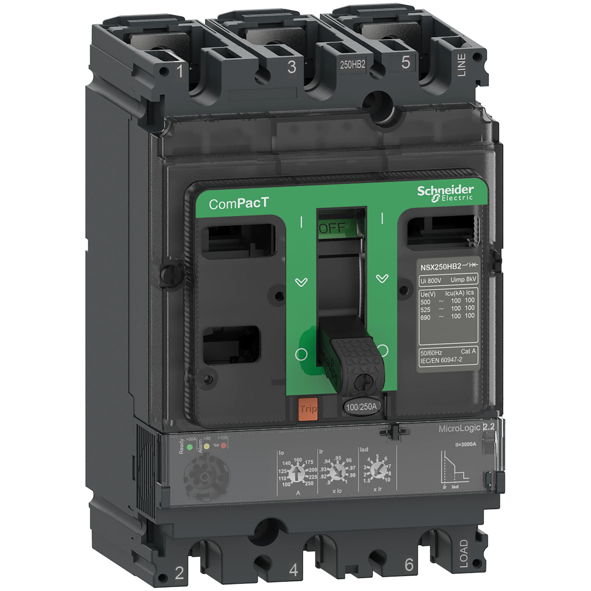 Schneider Electric C10B32D100 Compact Power Circuit Breaker ComPacT NSX100B with Micrologic 2.2 3P3D 100A, 25kA/415V AC (img_001) Schneider Electric C10B32D100 Compact Power Circuit Breaker ComPacT NSX100B with Micrologic 2.2 3P3D 100A, 25kA/415V AC (img_001)