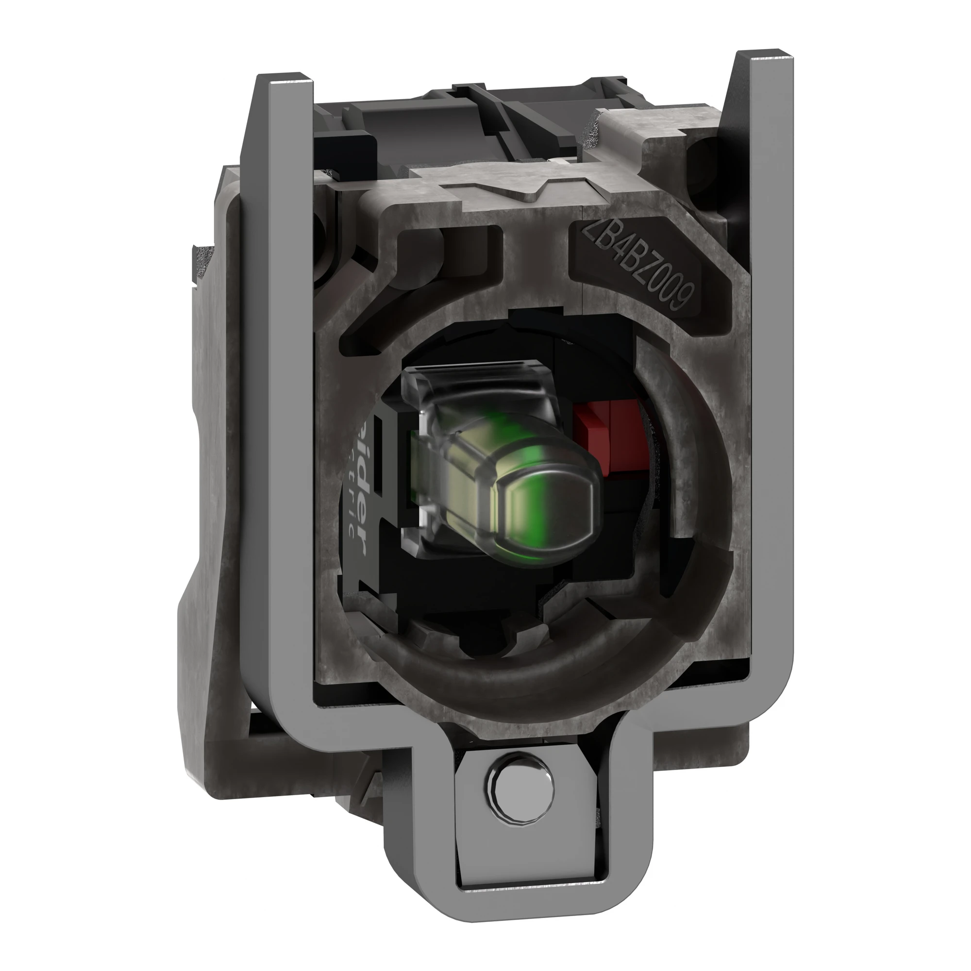 Schneider Electric ZB4BW0B12 Auxiliary contact block with mounting flange, Harmony XB4, metal, white, universal LED, 1NO, 24V AC/DC (img_001)