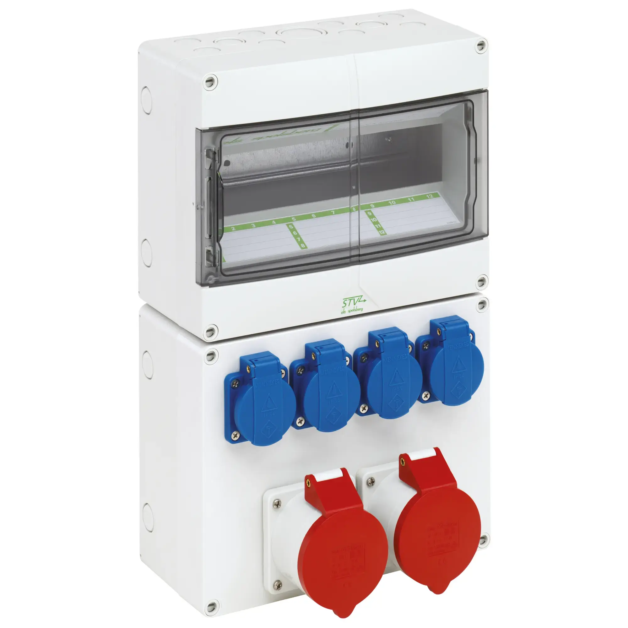 Spelsberg 73112401 Socket outlet combination, Type of protection IP44, 12 TE, Impact strength IK08, Protection class II, Rated insulation voltage 400V AC, Halogen free (img_001) Spelsberg 73112401 Socket outlet combination, Type of protection IP44, 12 TE, Impact strength IK08, Protection class II, Rated insulation voltage 400V AC, Halogen free (img_001)