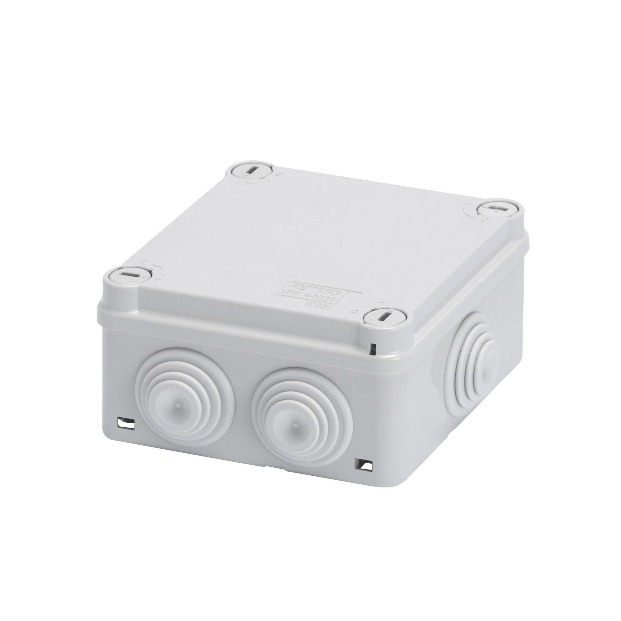 GEWISS GW44054 JUNCTION BOX WITH PLAIN QUICK FIXING LID - IP55 - INTERNAL DIMENSIONS 100X100X50 - WALLS WITH CABLE GLANDS - GWT960ºC - GREY RAL 7035 (img_001)
