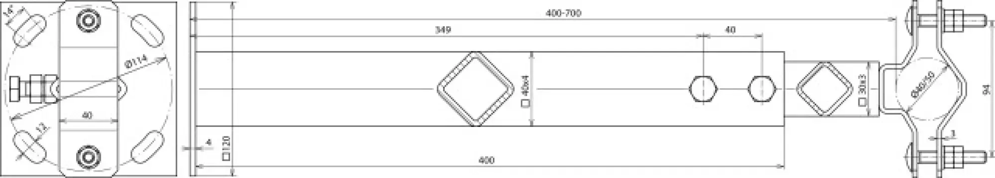 Dehn 105343 Wall mount. bracket St/tZn-StSt f. pipes D 40-50mm adjustable range 400-700mm (img_004)