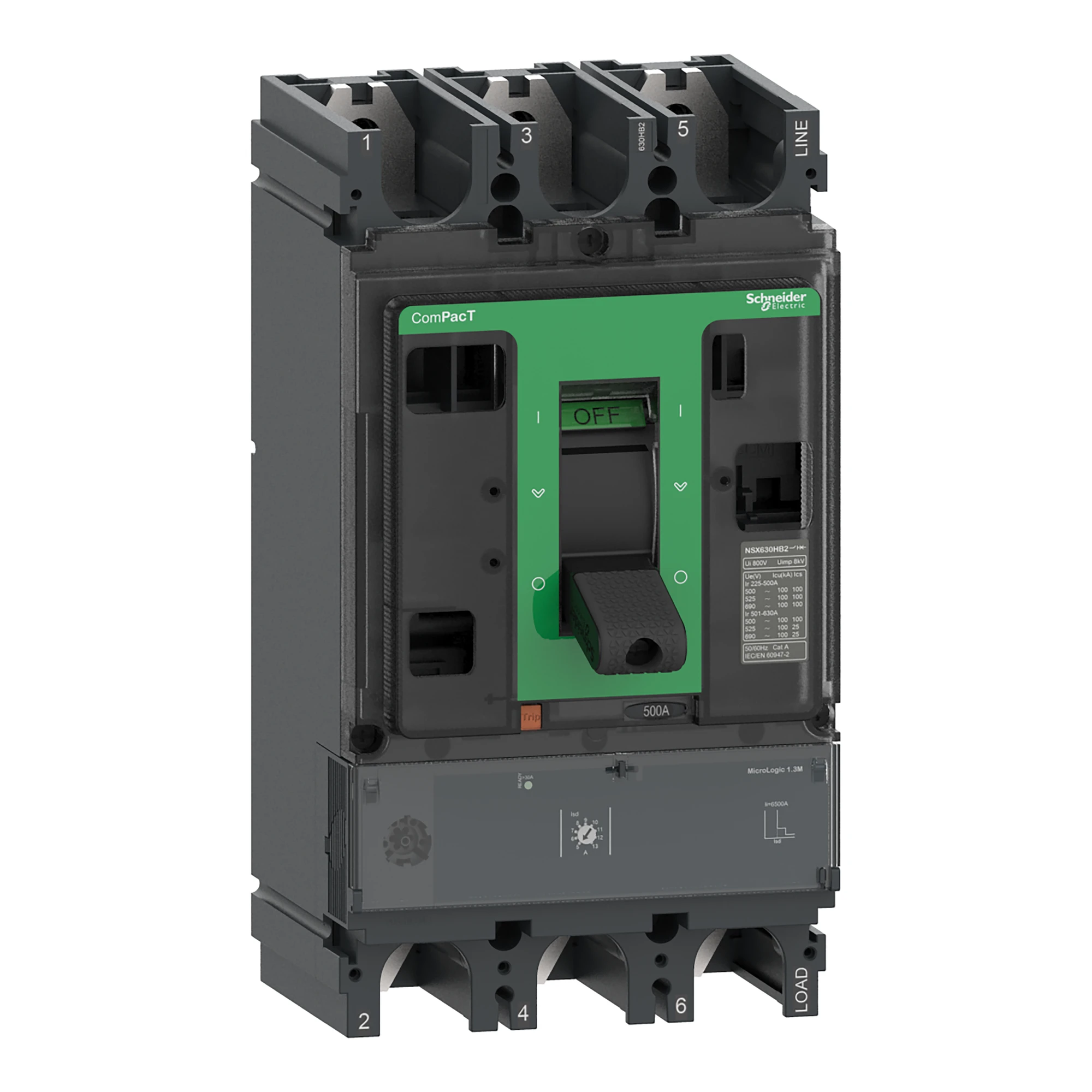 Schneider Electric C63V31M500 Compact circuit breaker ComPacT NSX630HB1 with Micrologic 1.3 M 3P3D 500 A, 75kA/690V AC (img_001) Schneider Electric C63V31M500 Compact circuit breaker ComPacT NSX630HB1 with Micrologic 1.3 M 3P3D 500 A, 75kA/690V AC (img_001)
