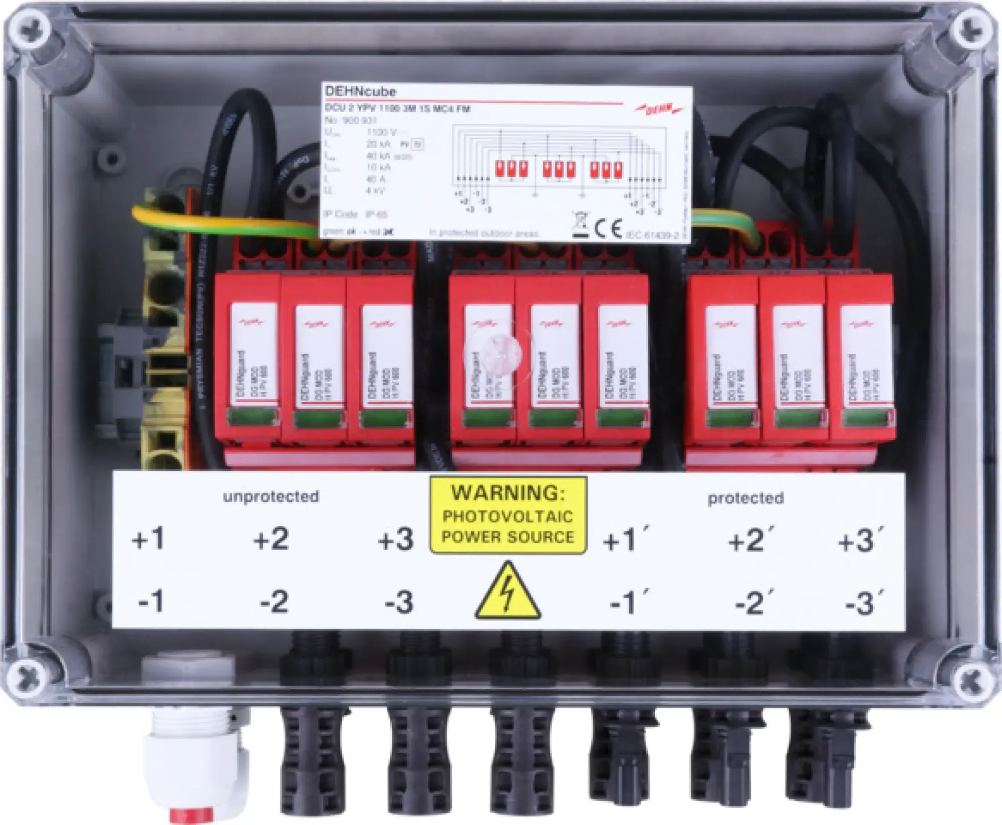Dehn 900931 T2 junction box, IP65 encl. f. PV sys. 3 MPPT w. 1 string each up to 1100V DC (img_001)