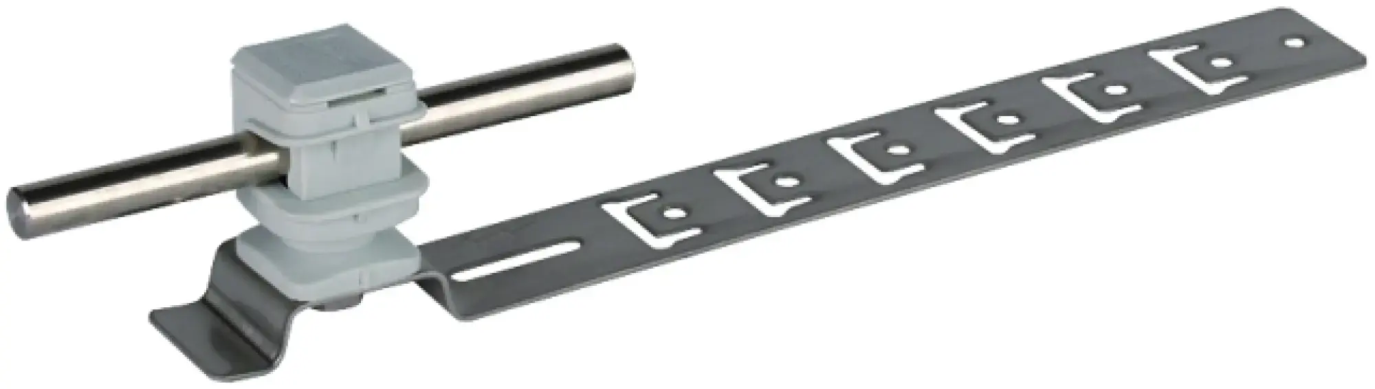 Dehn 204149 Roof cond. hol. UNIsnap StSt/plast. grey H 16mm Rd 8mm w. embossed brace L 205mm (img_001) Dehn 204149 Roof cond. hol. UNIsnap StSt/plast. grey H 16mm Rd 8mm w. embossed brace L 205mm (img_001)