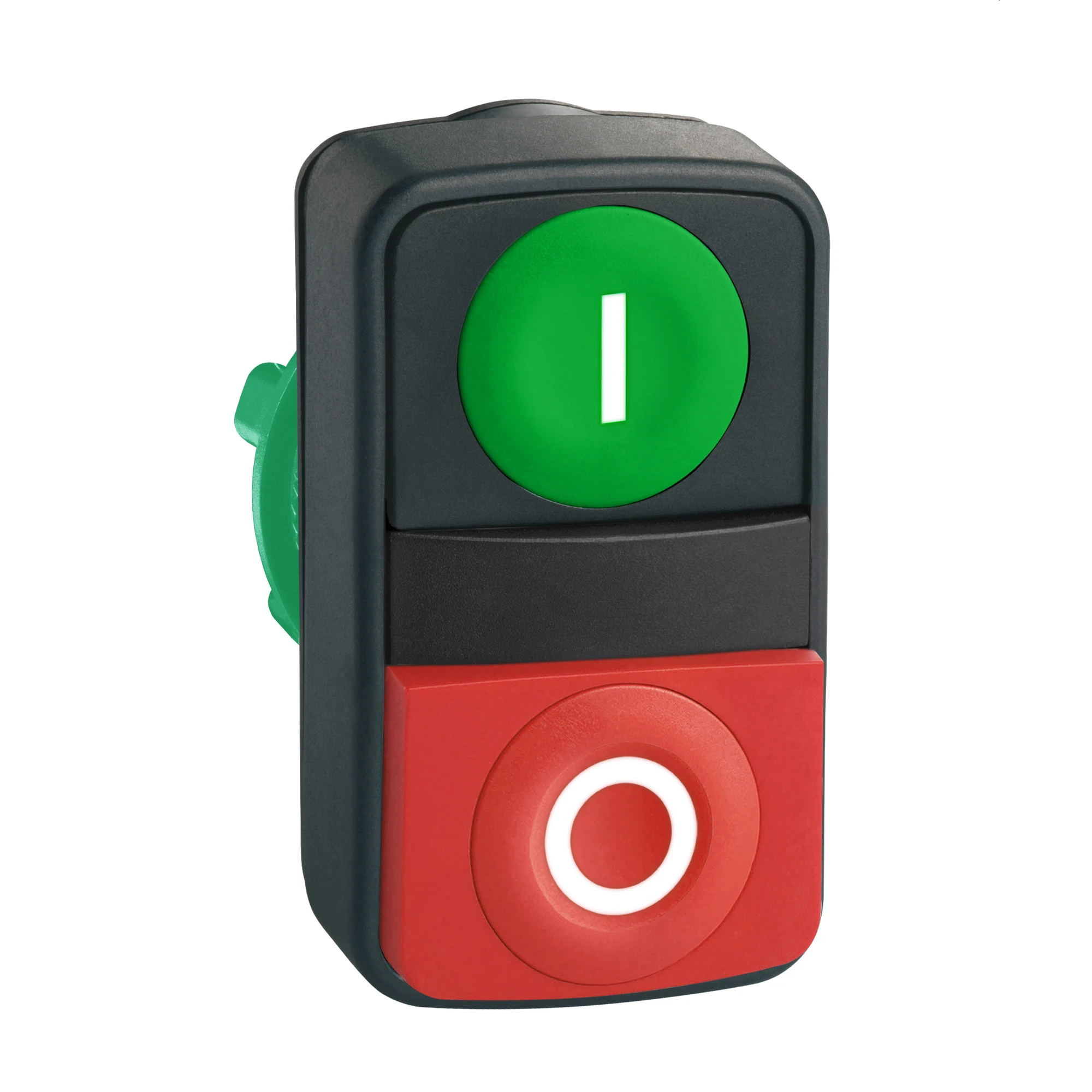 Schneider Electric ZB5AW7L3740 Double push button, front element, Harmony XB5, plastic, 22mm, green, red prominent, unlabelled, illuminated (img_001)