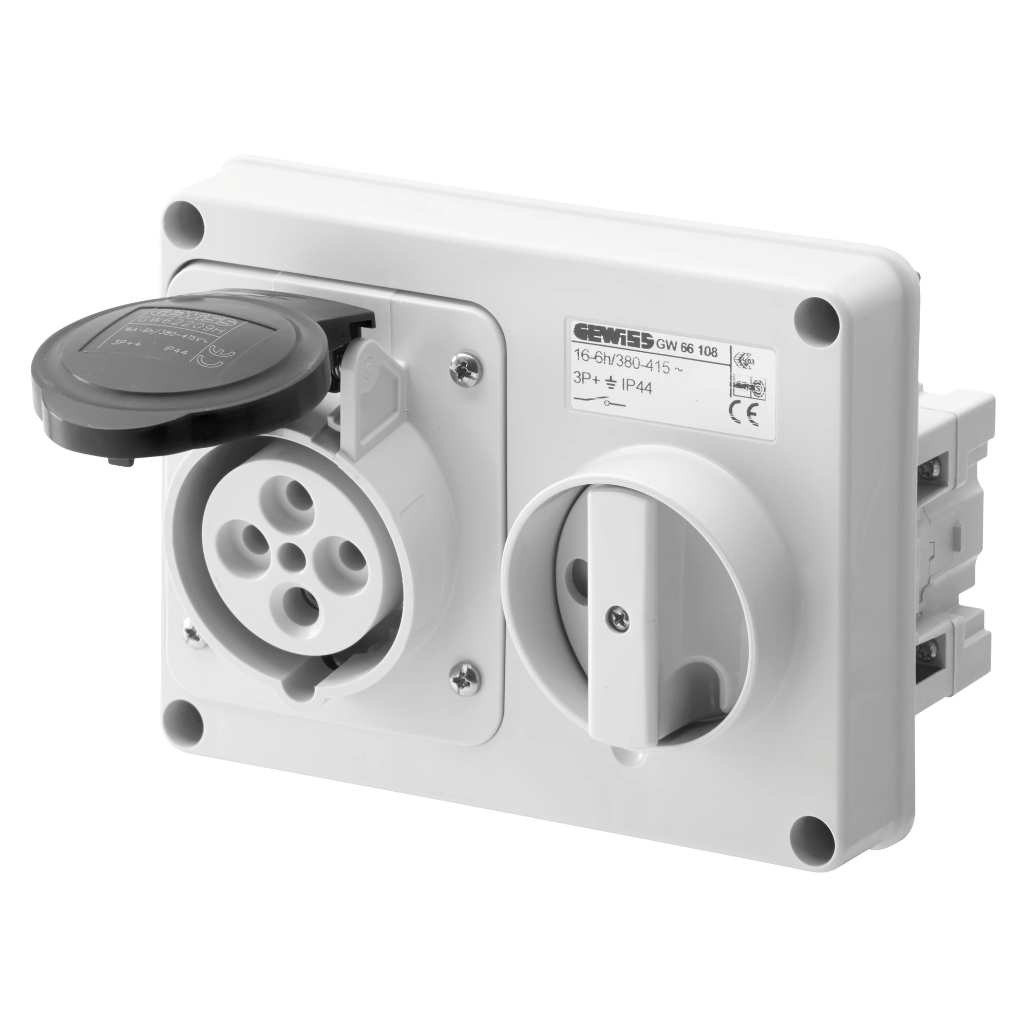 GEWISS GW66121 FIXED INTERLOCKED HORIZONTAL SOCKET-OUTLET - WITHOUT BOTTOM - WITHOUT FUSE-HOLDER BASE - 3P+E 32A 480-500V - 50/60HZ 7H - IP44 (img_001) GEWISS GW66121 FIXED INTERLOCKED HORIZONTAL SOCKET-OUTLET - WITHOUT BOTTOM - WITHOUT FUSE-HOLDER BASE - 3P+E 32A 480-500V - 50/60HZ 7H - IP44 (img_001)