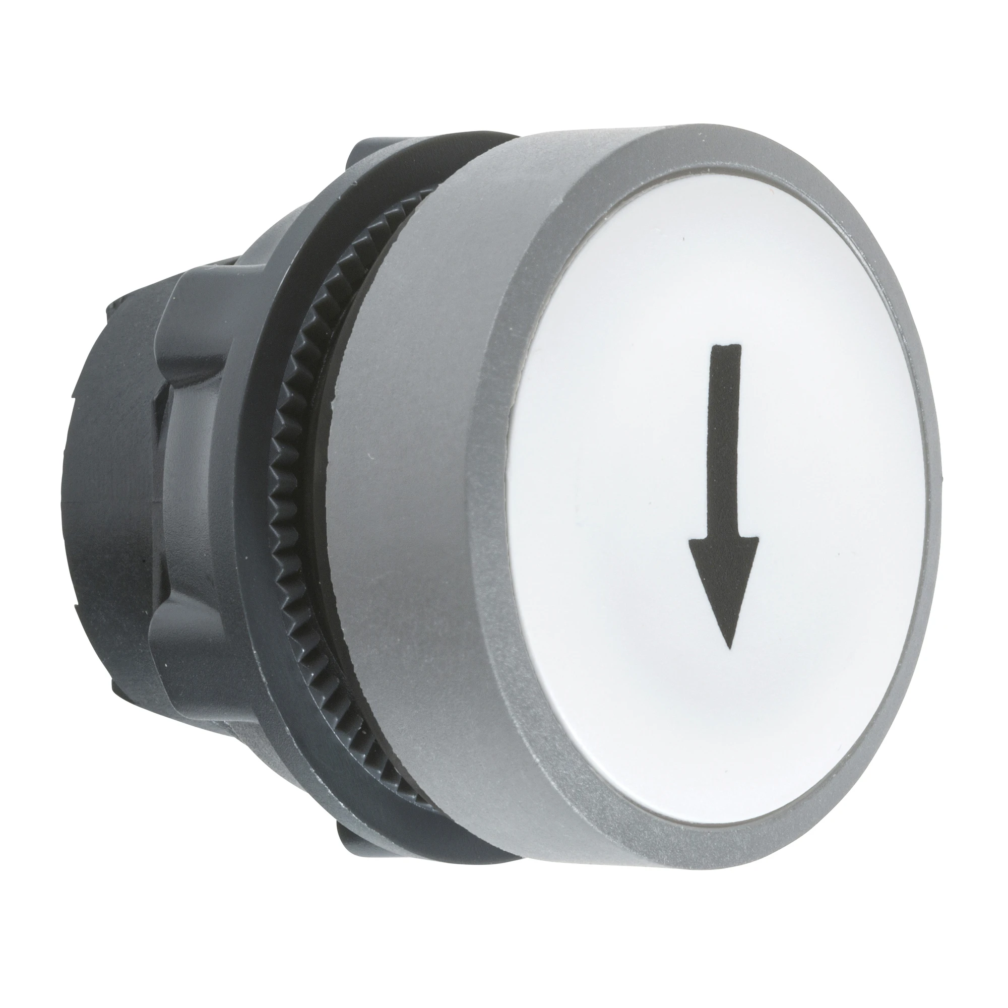 Schneider Electric ZB5AA334C0 Pushbutton, front element, Harmony XB5, plastic, 22mm, light grey, white, labeled with upward arrow, momentary (img_001)