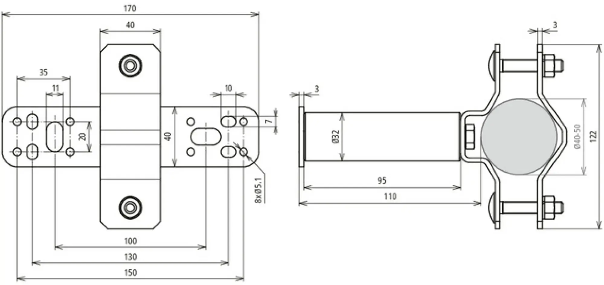 Dehn 105348 Wall mounting bracket StSt f. vertical mounting w. cleat f. pipes D 40-50mm (img_004)