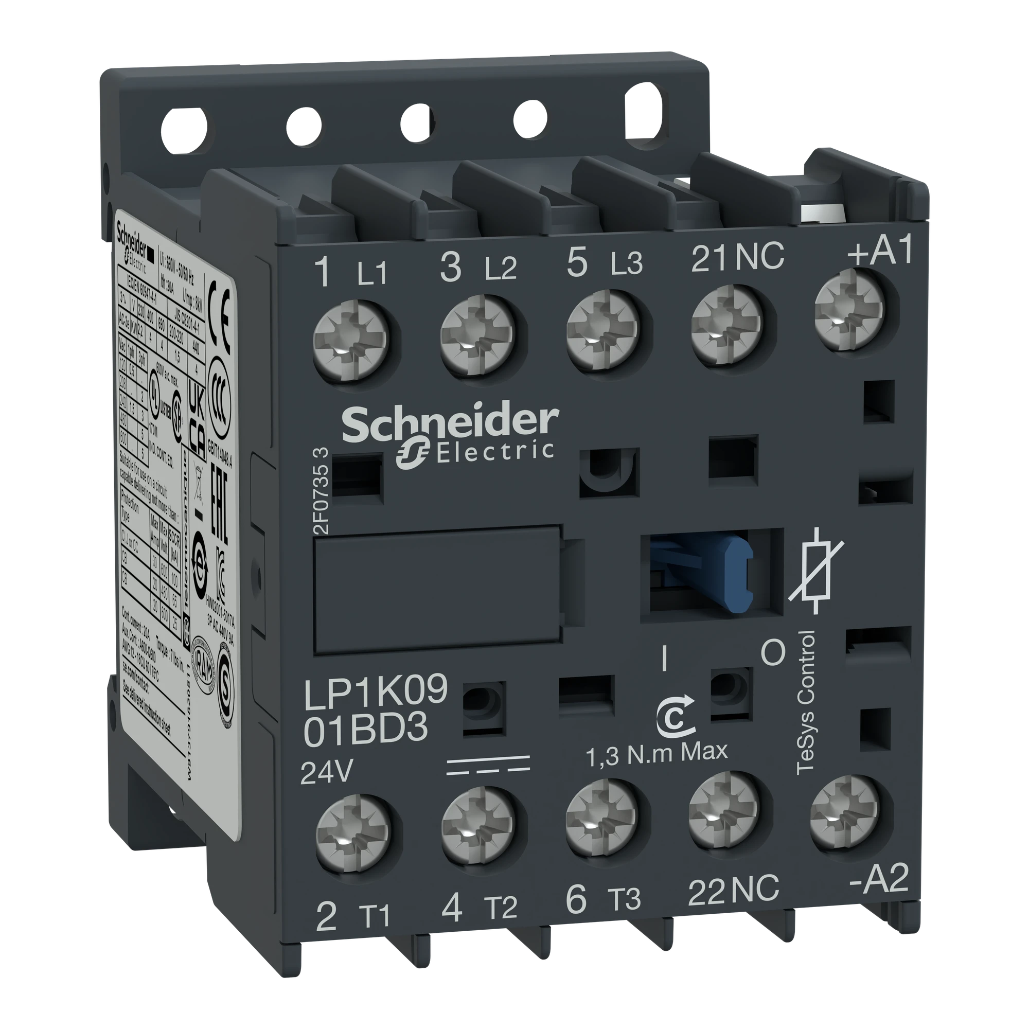 Schneider Electric LP1K0901BD3 Power contactor LP1K 3p, +1NC, 4 kW, 9 A, 400 V AC3, coil 24 V DC (img_001) Schneider Electric LP1K0901BD3 Power contactor LP1K 3p, +1NC, 4 kW, 9 A, 400 V AC3, coil 24 V DC (img_001)