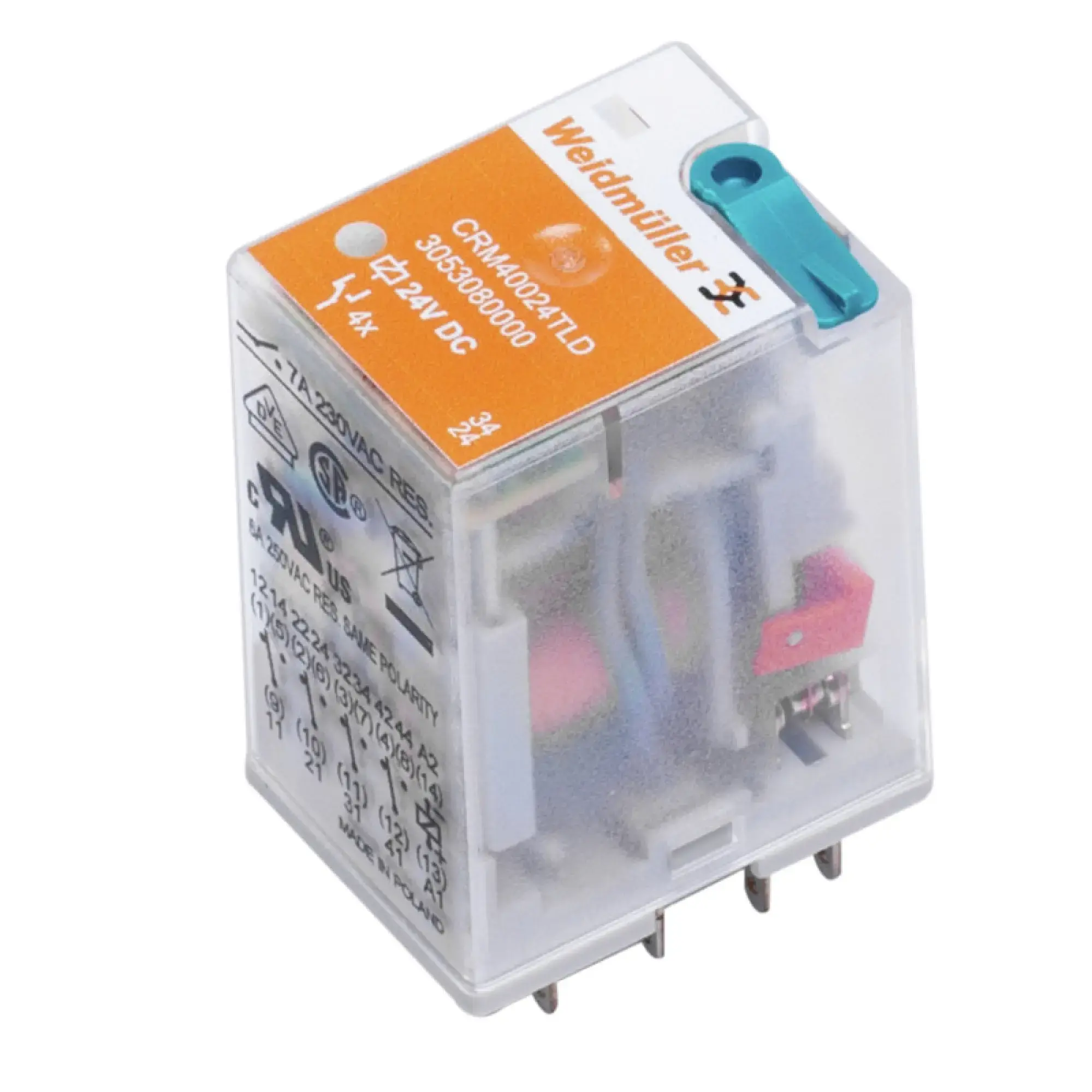 Weidmüller 3053000000 Industrial relay, 12 V DC, No, 4 CO contact (AgNi) , 250 V AC, 7 A, Pitch in mm: 5.00, Test button available: Yes (img_002)