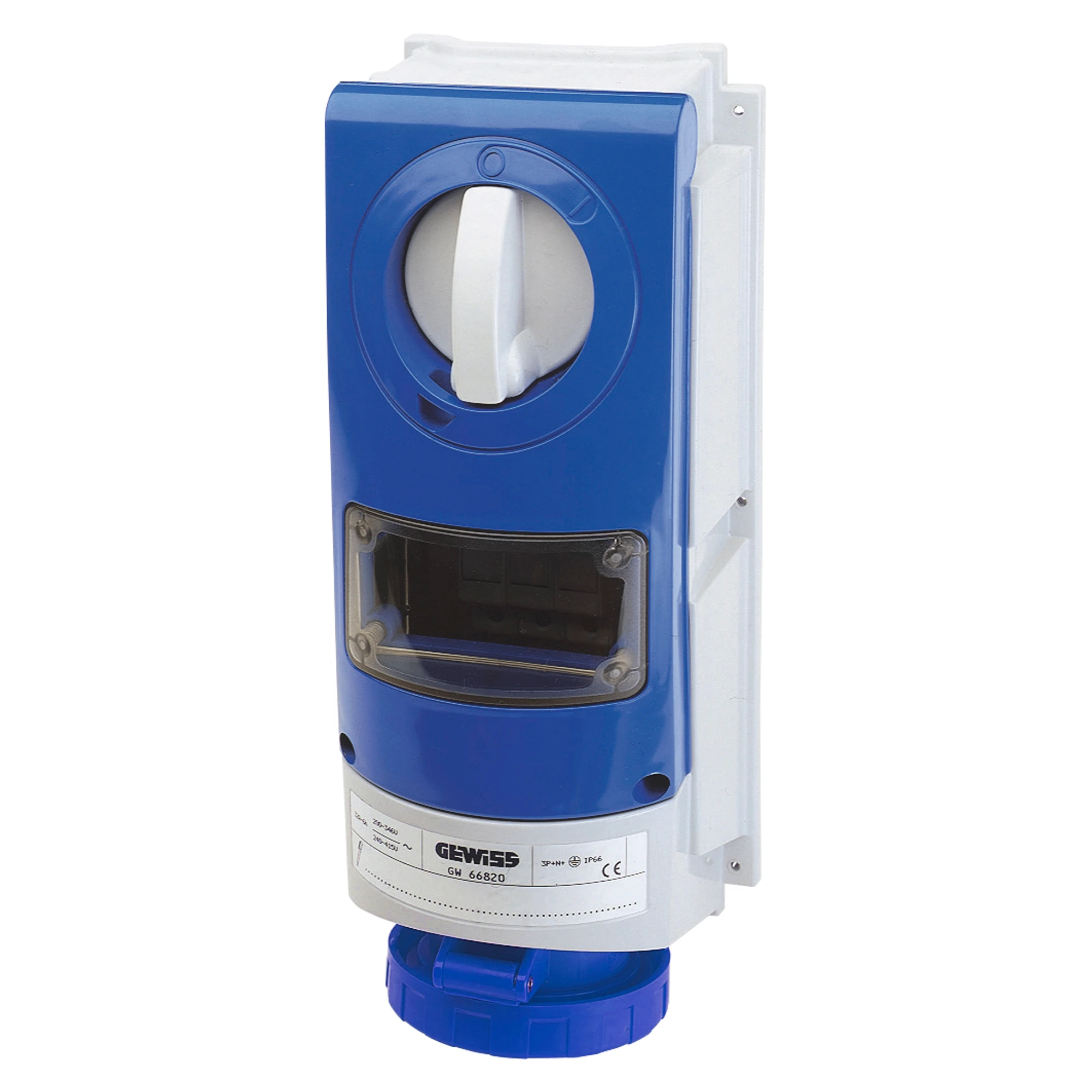 GEWISS GW66804 VERTICAL FIXED INTERLOCKED SOCKET OUTLET - WITHOUT BOTTOM - FOR HEAVY-DUTY USE - WITH FUSE-HOLDER BASE - 2P+E 16A 200-250V-50/60HZ 6H - IP66 (img_001)