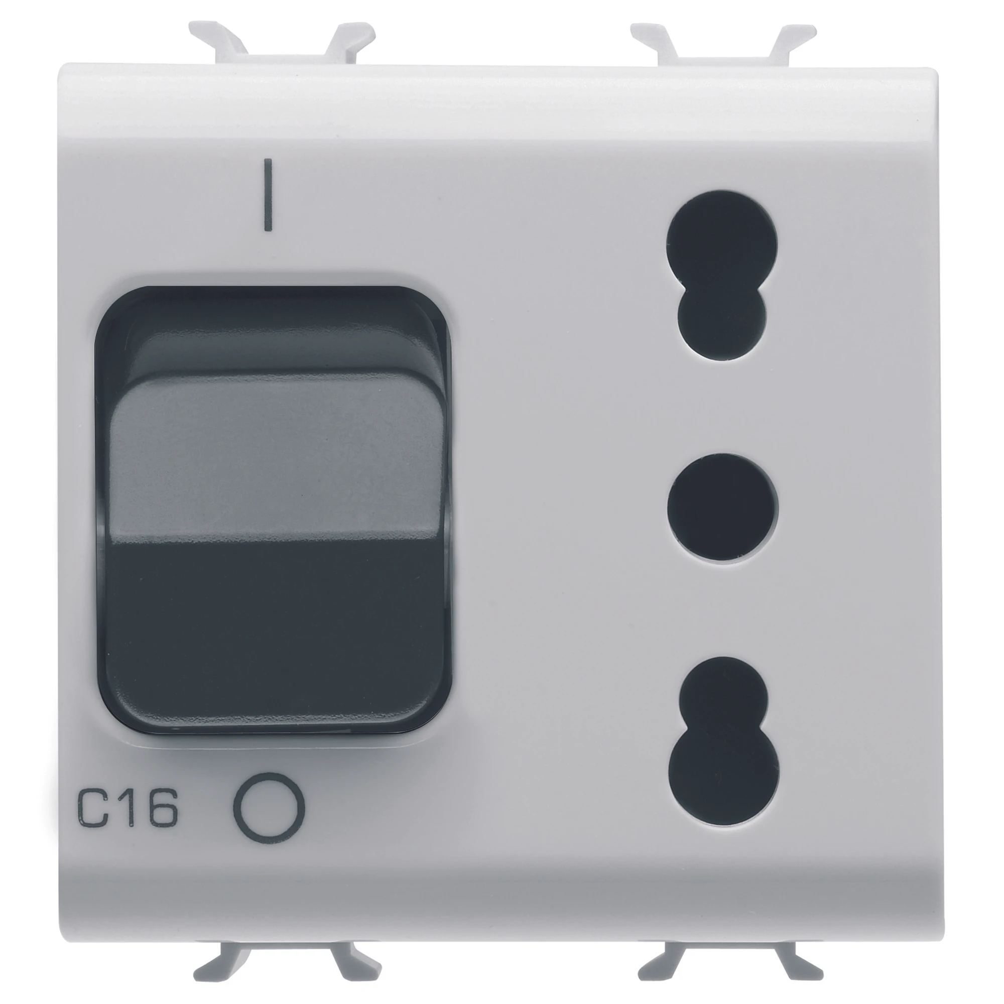 GEWISS GW10311 INTERLOCKED SWITCHED SOCKET-OUTLET - 2P+E 16A P17/P11 - WITH MINIATURE CIRCUIT BREAKER 1P+N 16A - 230V ac - 2 MODULES - GLOSSY WHITE - CHORUSMART. (img_001)