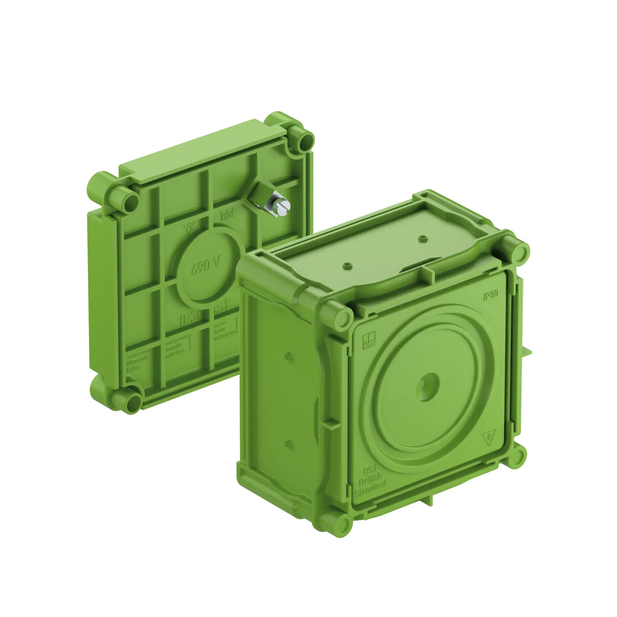 Spelsberg 98770101 Equipment installation box, green, Type of protection IP30, Suitable for concrete construction, Rated insulation voltage 400V AC, Halogen free (img_001)