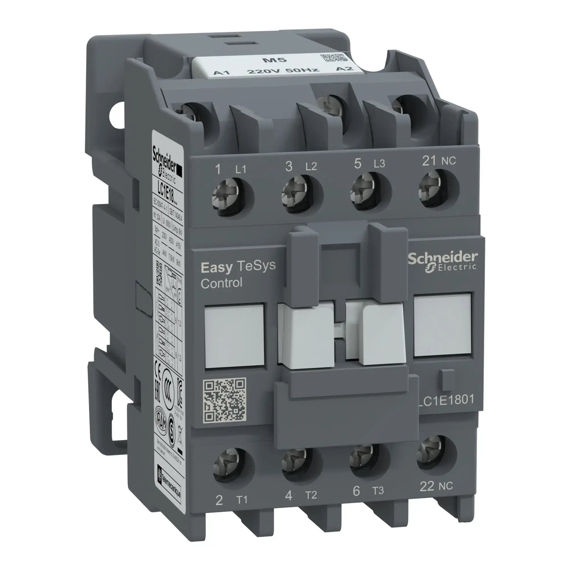 Schneider Electric LC1E1801M5 Easy TeSys Leistungsschütz 3P 18A 1NC 220V AC 50Hz (img_002)