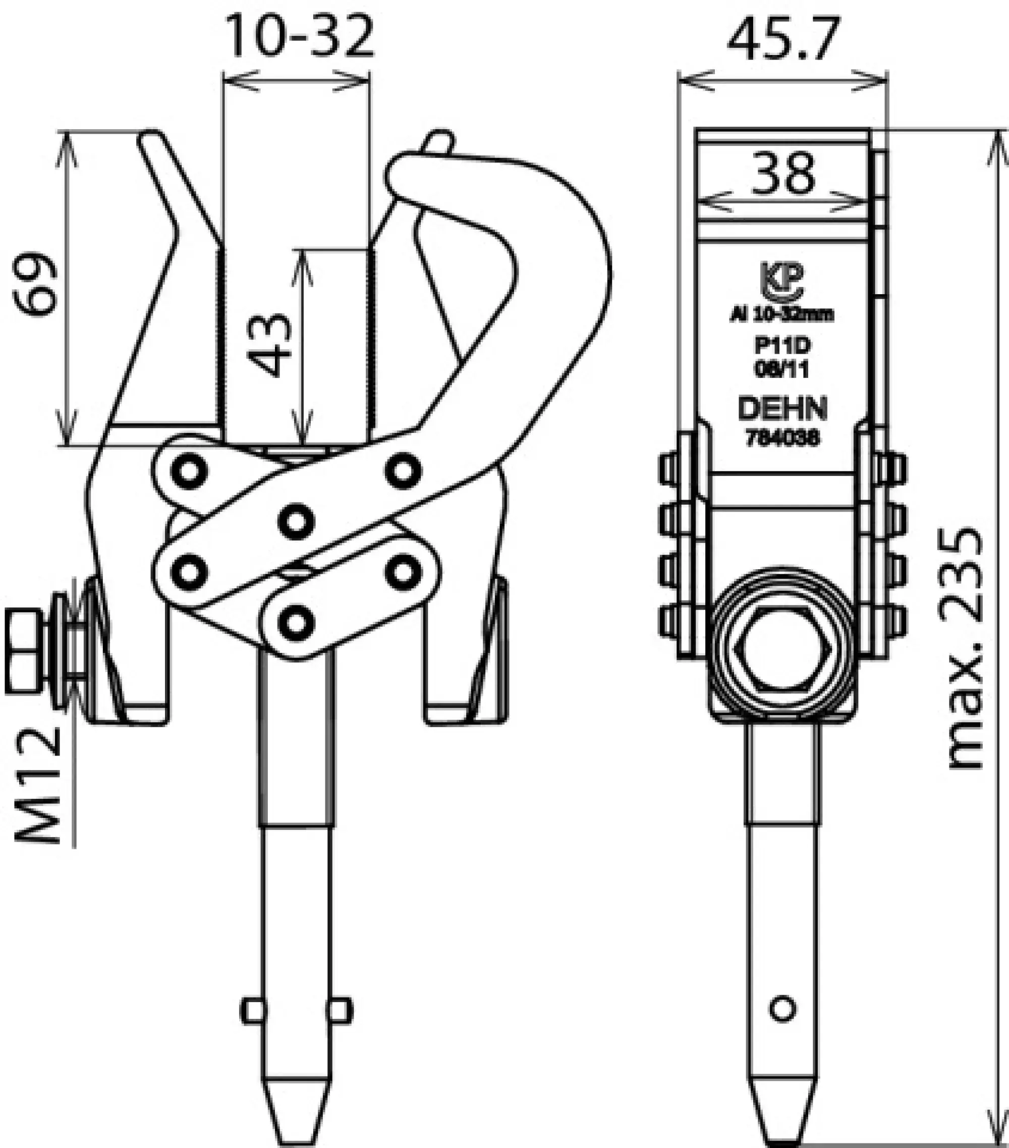 Dehn 784038 Phase screw clamp with safety bow D 10-32mm with T pin shaft (img_002)