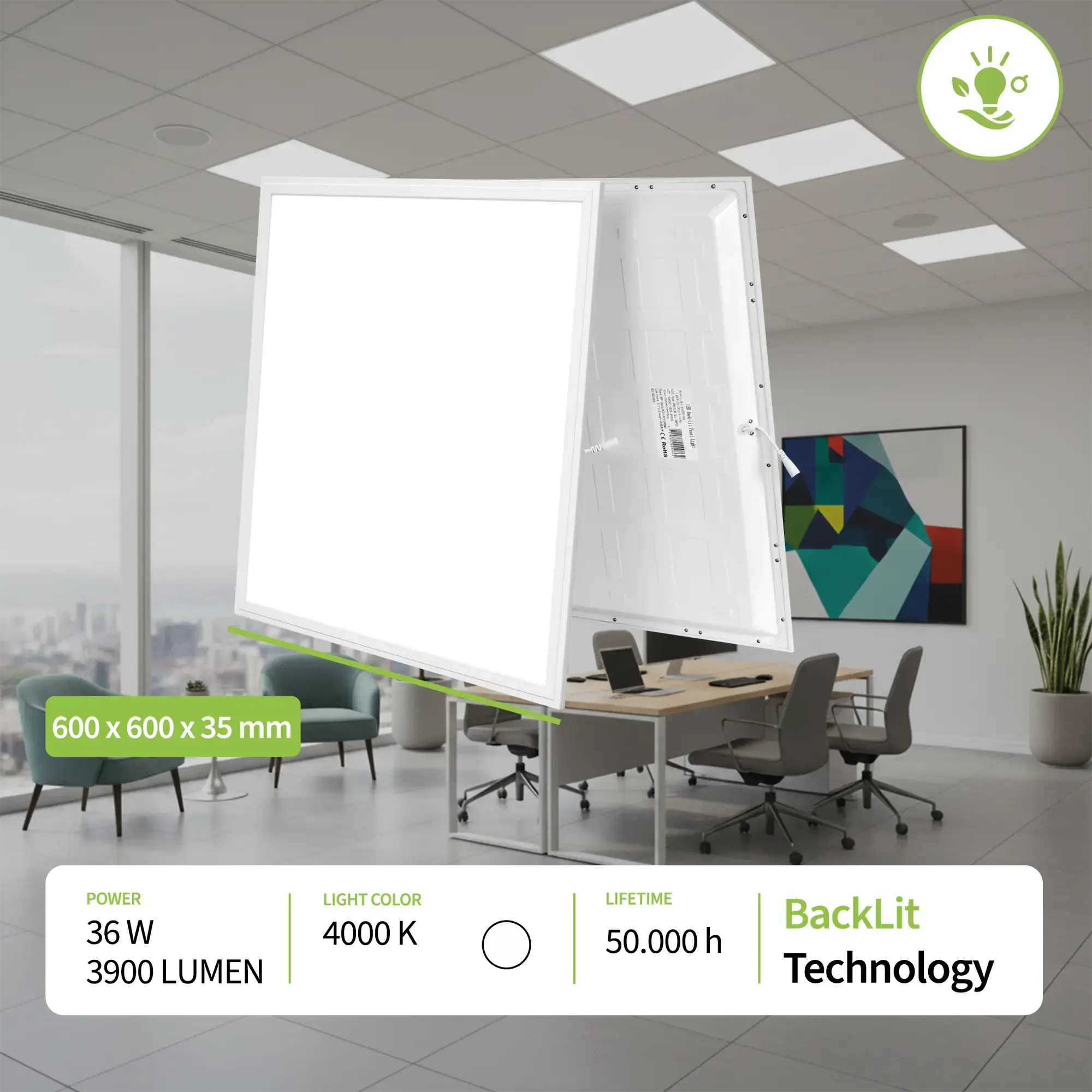 WSU Lights WS000003718-8 8-pack LED Panel, 60x60, neutral white 4000K, 40W, 4400lm, UGR