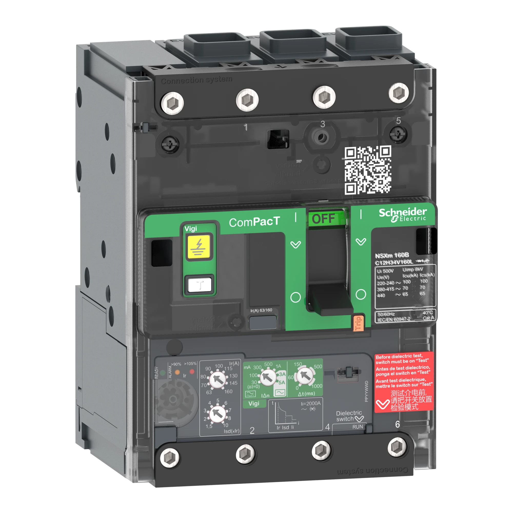 Schneider Electric C11E34V050L Compact Power Circuit Breaker with Residual Current Protection ComPacT NSXm with MicroLogic 4.1 VIGI 50A 3P 16kA/415V EverLink (img_001)