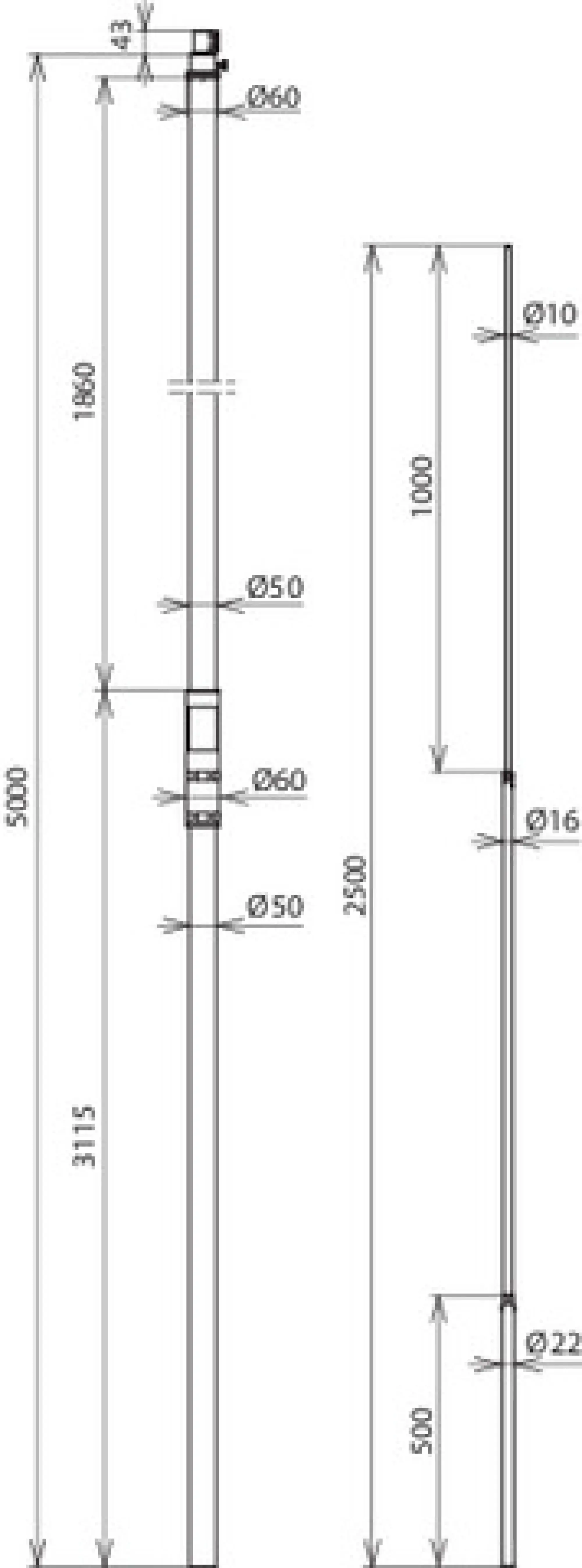 Dehn 105323 Supporting tube D 50mm L 5000mm GRP/StSt w. air-term. rod D 22/16/10mm L 2.5m (img_002) Dehn 105323 Supporting tube D 50mm L 5000mm GRP/StSt w. air-term. rod D 22/16/10mm L 2.5m (img_002)