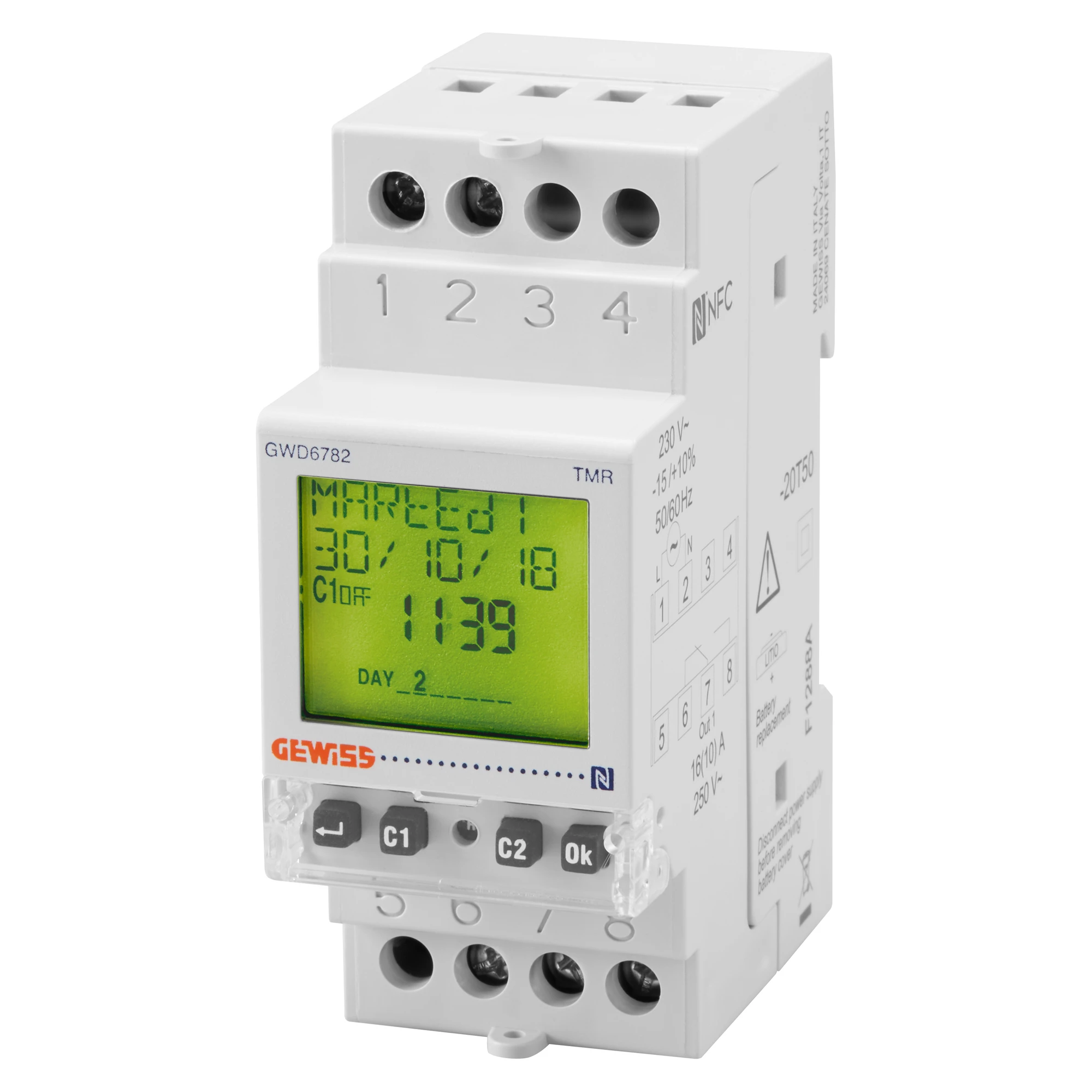 GEWISS GWD6782 WEEKLY TIME SWITCH - CHARGE RESERVE 5 YEARS - 1 CHANGEOVER CONTACT - 2 MODULES (img_001) GEWISS GWD6782 WEEKLY TIME SWITCH - CHARGE RESERVE 5 YEARS - 1 CHANGEOVER CONTACT - 2 MODULES (img_001)