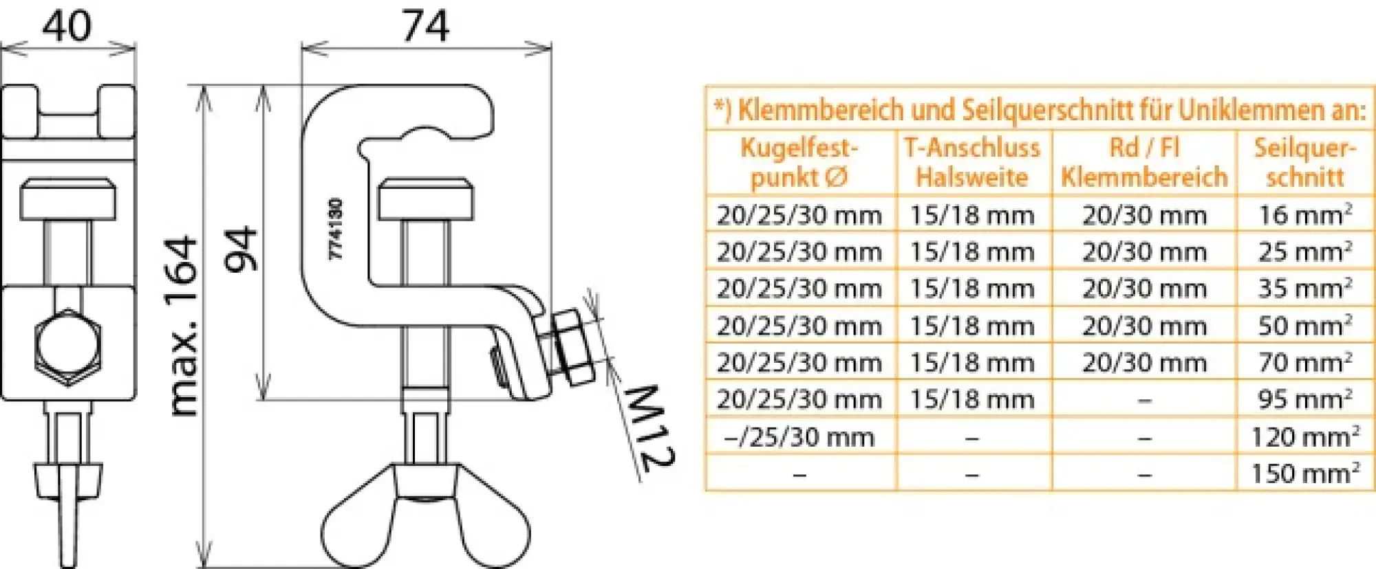 Dehn 774130 Universal earthing clamp K 30 Fl 20 T 18mm with wing screw (img_004)