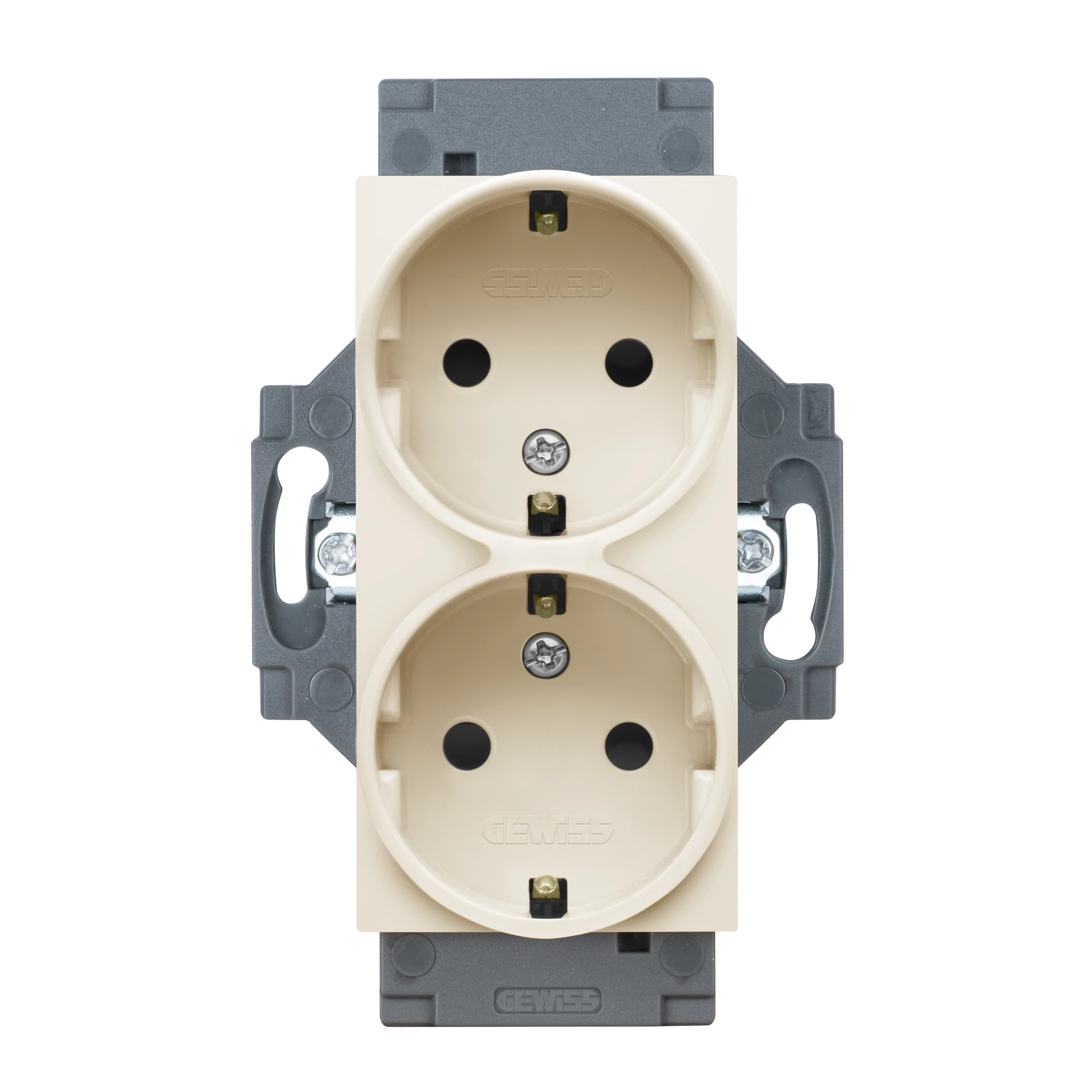 GEWISS GW35204Y GERMAN STANDARD SOCKET-OUTLET 250V ac - SCREW TERMINALS - FRONT TIGHTENING TERMINALS - DOUBLE - 2P+E 16A - IVORY - DAHLIA (img_001) GEWISS GW35204Y GERMAN STANDARD SOCKET-OUTLET 250V ac - SCREW TERMINALS - FRONT TIGHTENING TERMINALS - DOUBLE - 2P+E 16A - IVORY - DAHLIA (img_001)