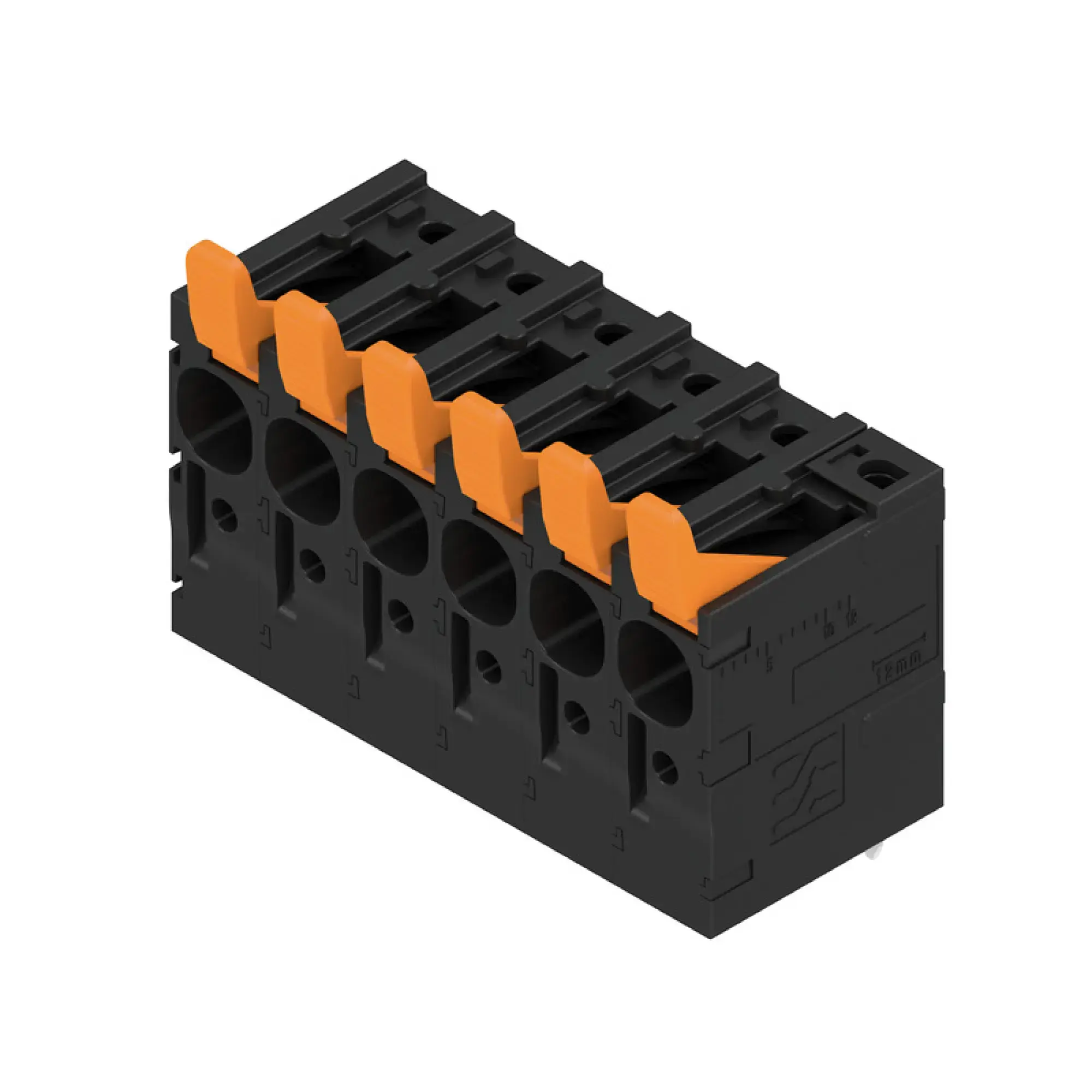 Weidmüller 2472120000 PCB terminal, 1000 V, 41 A, Pitch in mm: 7.50, 6 mm², Number of poles: 6, PUSH IN with actuator, THT solder connection, 90°, Box (img_001) Weidmüller 2472120000 PCB terminal, 1000 V, 41 A, Pitch in mm: 7.50, 6 mm², Number of poles: 6, PUSH IN with actuator, THT solder connection, 90°, Box (img_001)