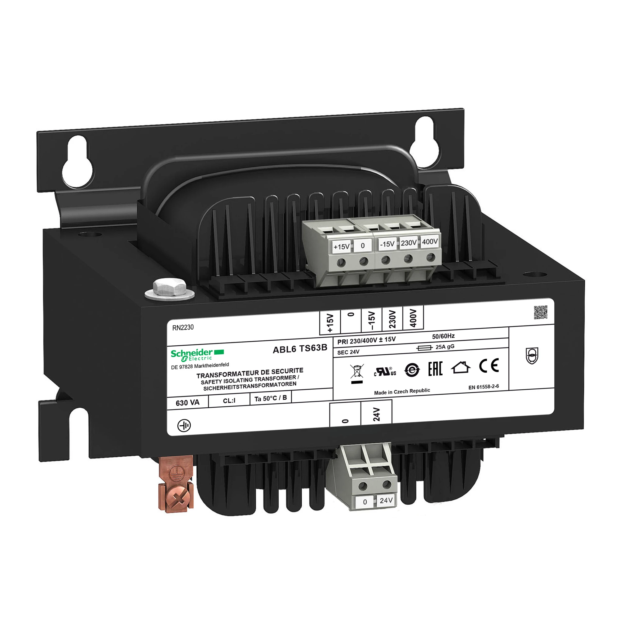 Schneider Electric ABL6TS63B Safety Isolation Transformer, Modicon ABL6, Input 230/400V AC, Output 24V AC, 630VA (img_001)