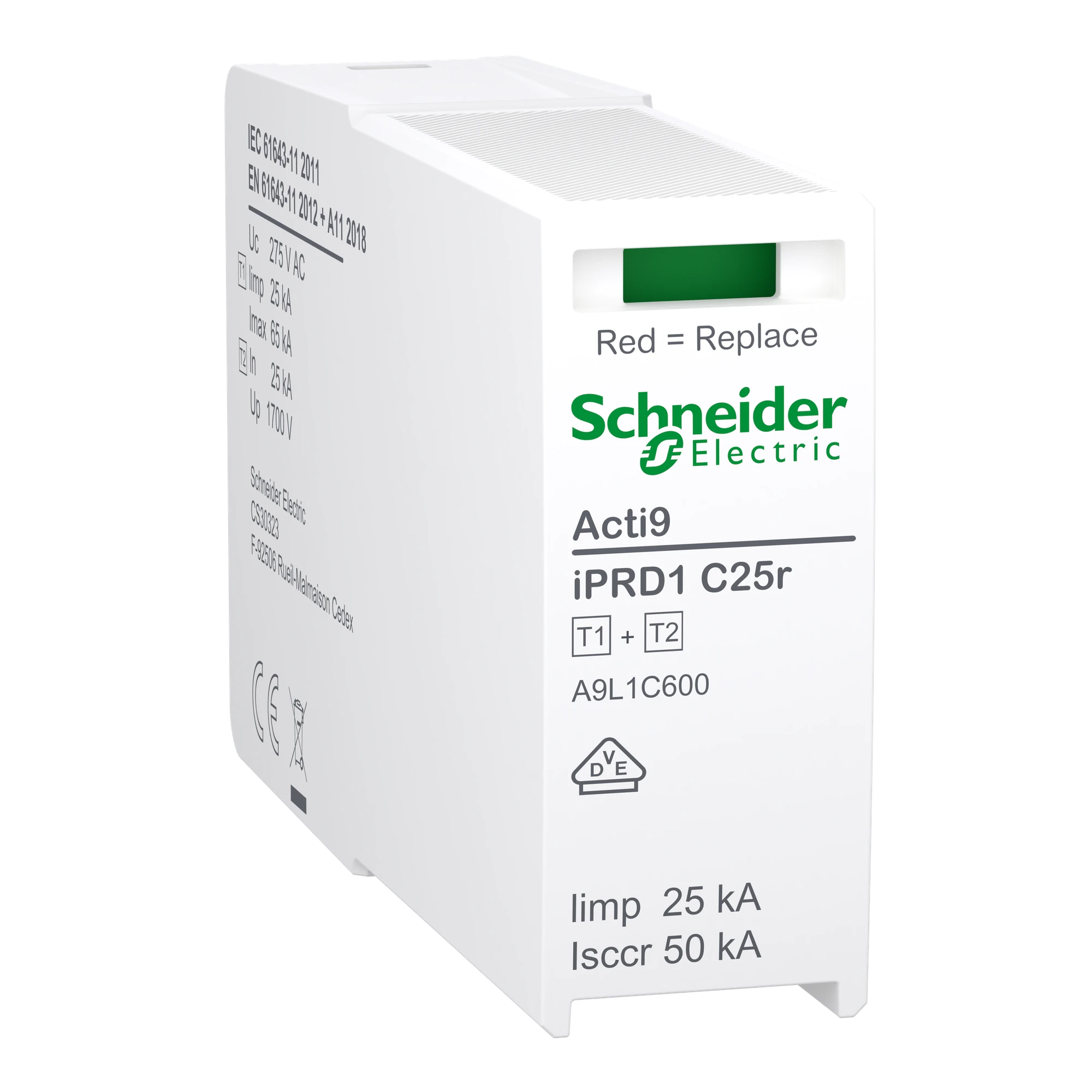 Schneider Electric A9L1C600 Replacement Protection Module for Combined Arrester iPRD1 C25r 3P+N, Type 1+2, L-N Module (img_001) Schneider Electric A9L1C600 Replacement Protection Module for Combined Arrester iPRD1 C25r 3P+N, Type 1+2, L-N Module (img_001)