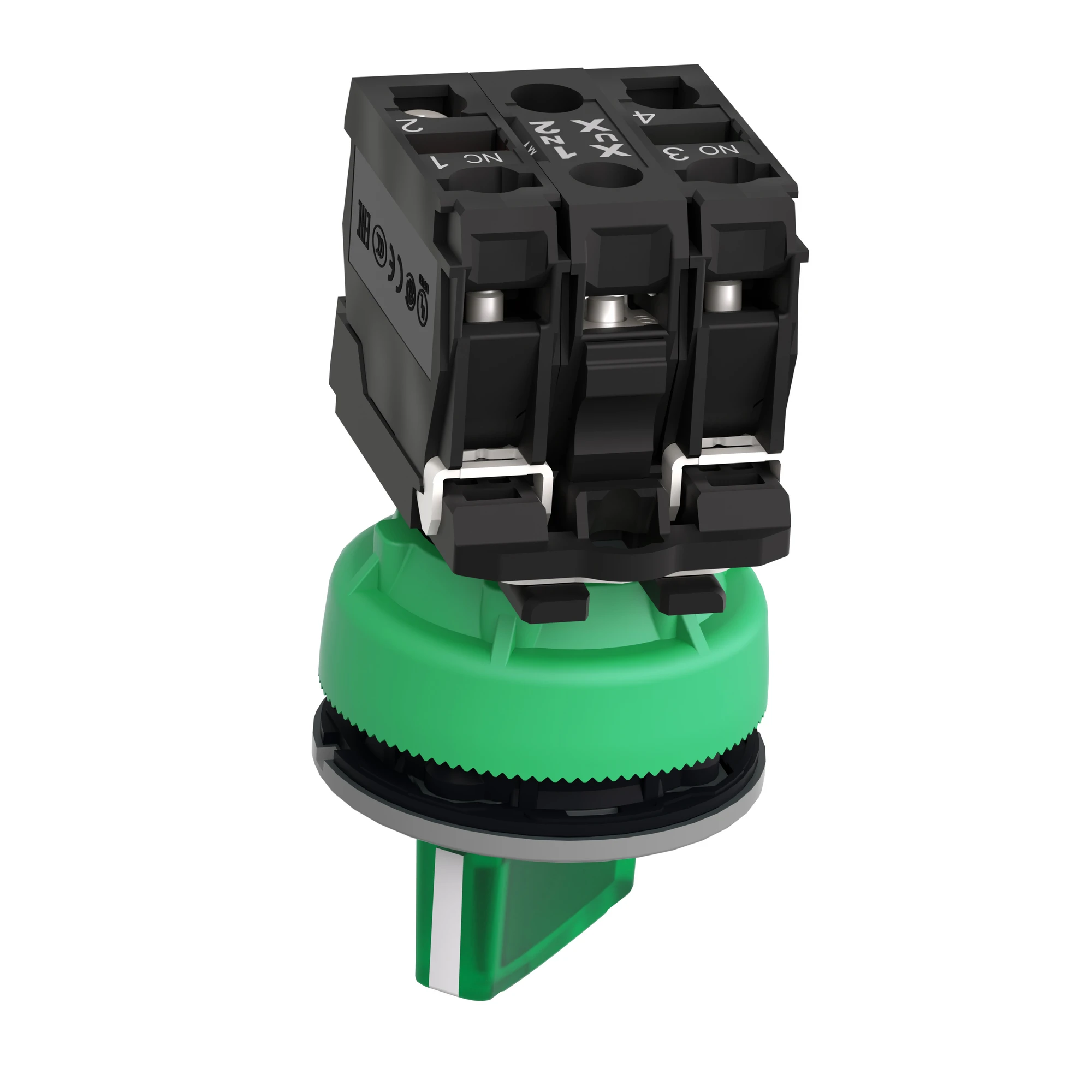 Schneider Electric XB5FK123B5C0 Illuminated Selector Switch, Harmony XB5F, Plastic, Light Grey, Green, 30mm, Universal LED, 2 Positions, 1NO + 1NC, 24V ACDC (img_007)