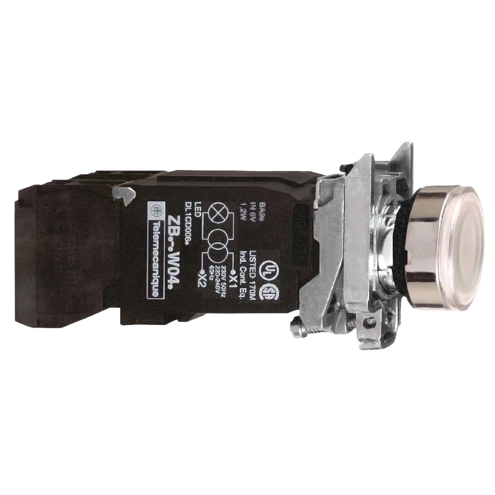 Schneider Electric XB4BW3135 Illuminated pushbutton, Harmony XB4, metal, 22mm, white, unlabelled, incandescent bulb BA9s, smooth calotte, 1NO+1NC, 120V AC (img_001) Schneider Electric XB4BW3135 Illuminated pushbutton, Harmony XB4, metal, 22mm, white, unlabelled, incandescent bulb BA9s, smooth calotte, 1NO+1NC, 120V AC (img_001)